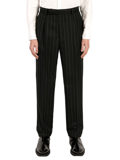 Wool stripe pleated trousers