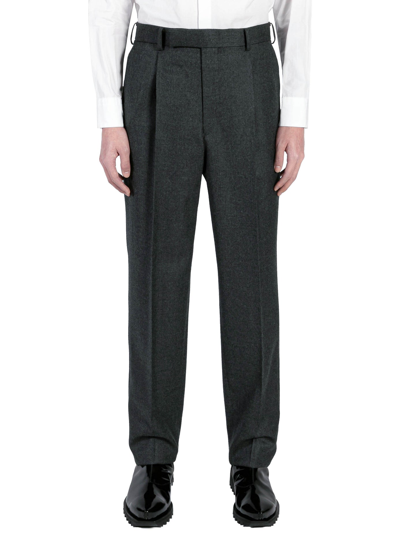 Wool flannel pleated trousers