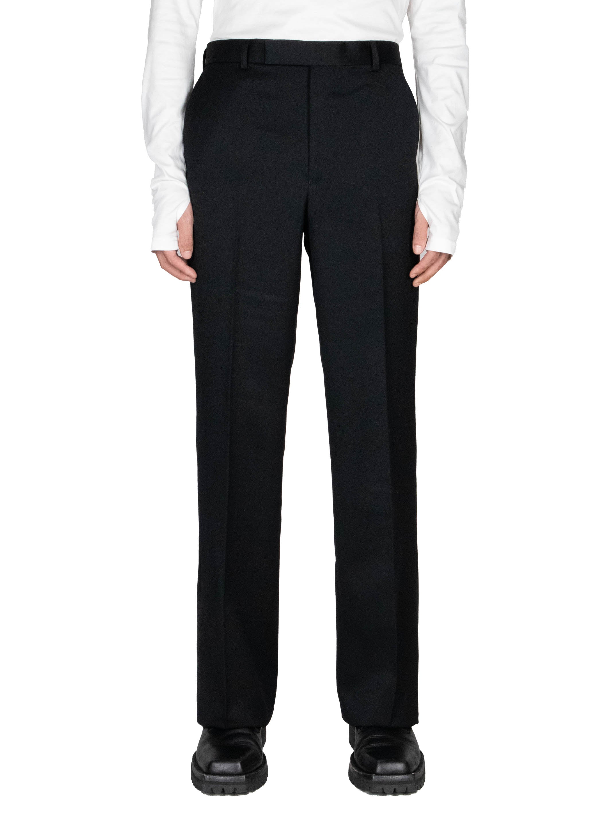 WOOL SATIN STRAIGHT TROUSERS