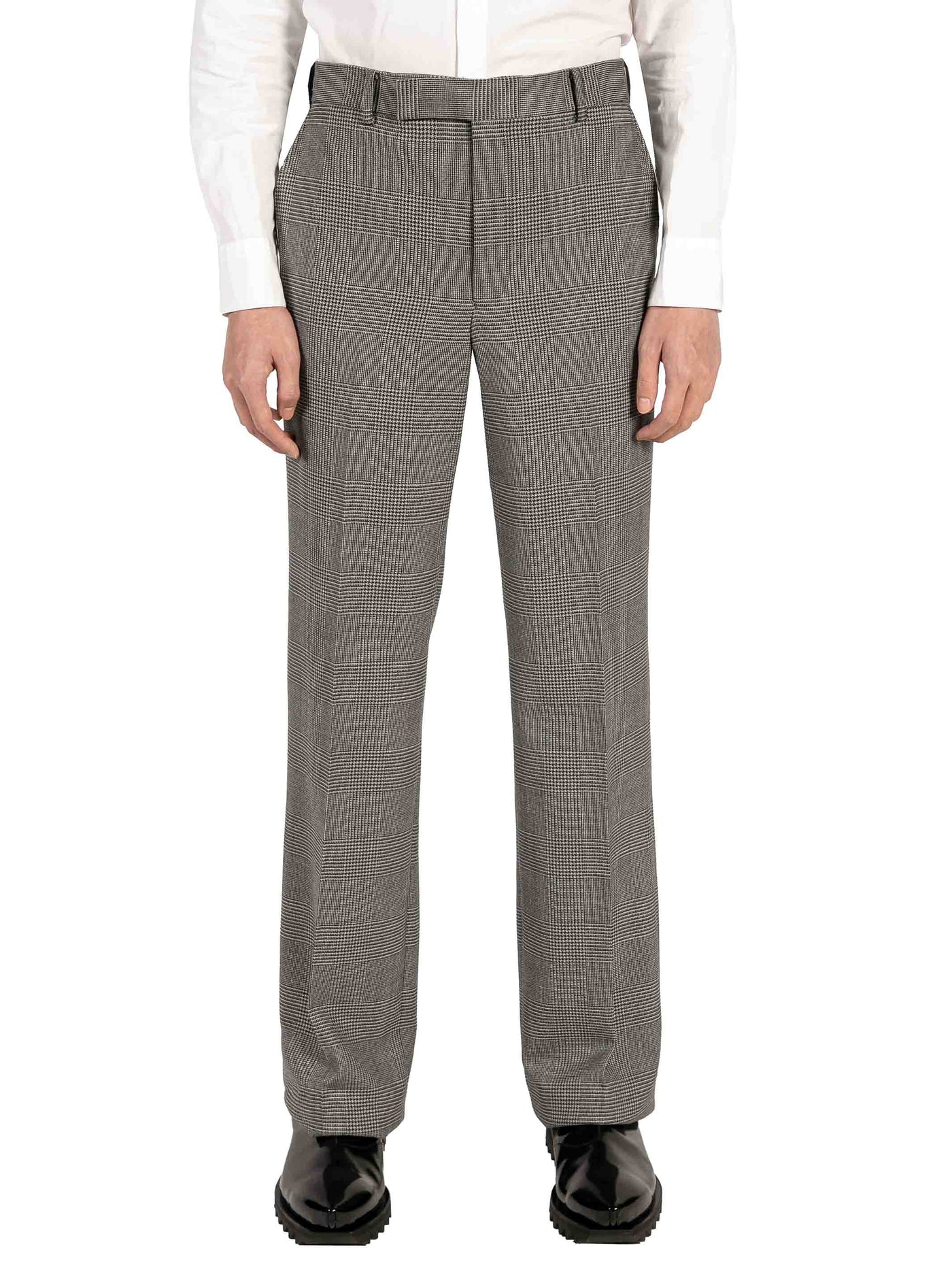Wool check straight trousers