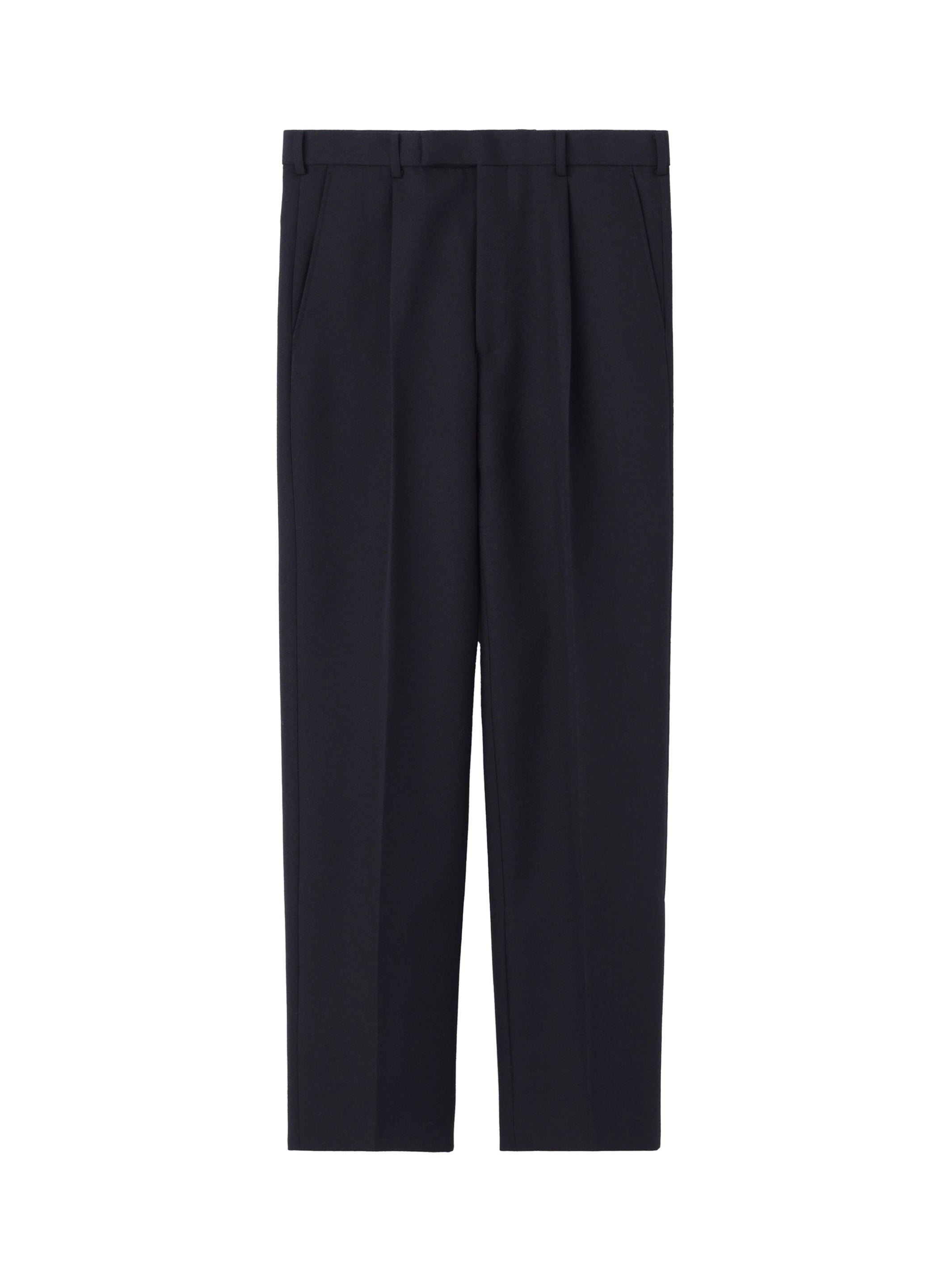 WOOL GABARDINE TUCKED TROUSERS