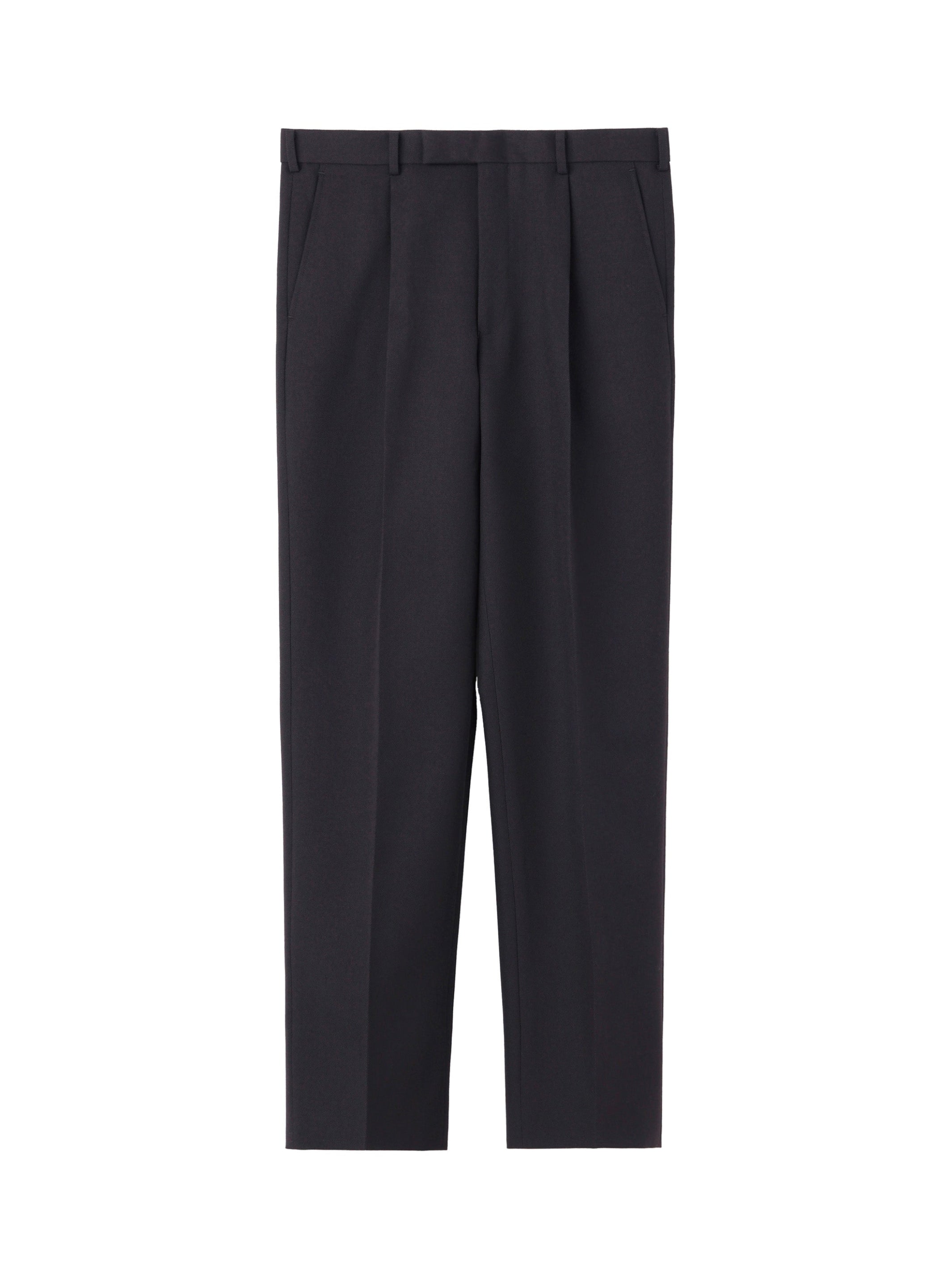 WOOL GABARDINE TUCKED TROUSERS