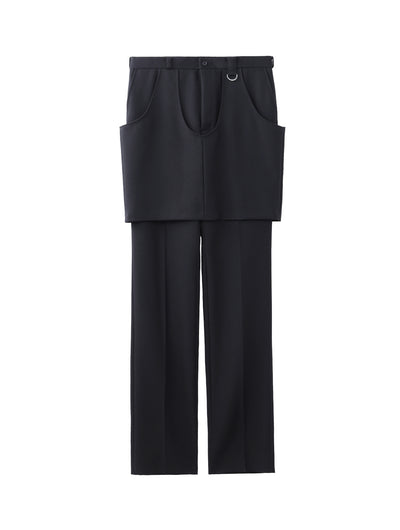 WOOL GABARDINE LAYERED TROUSERS