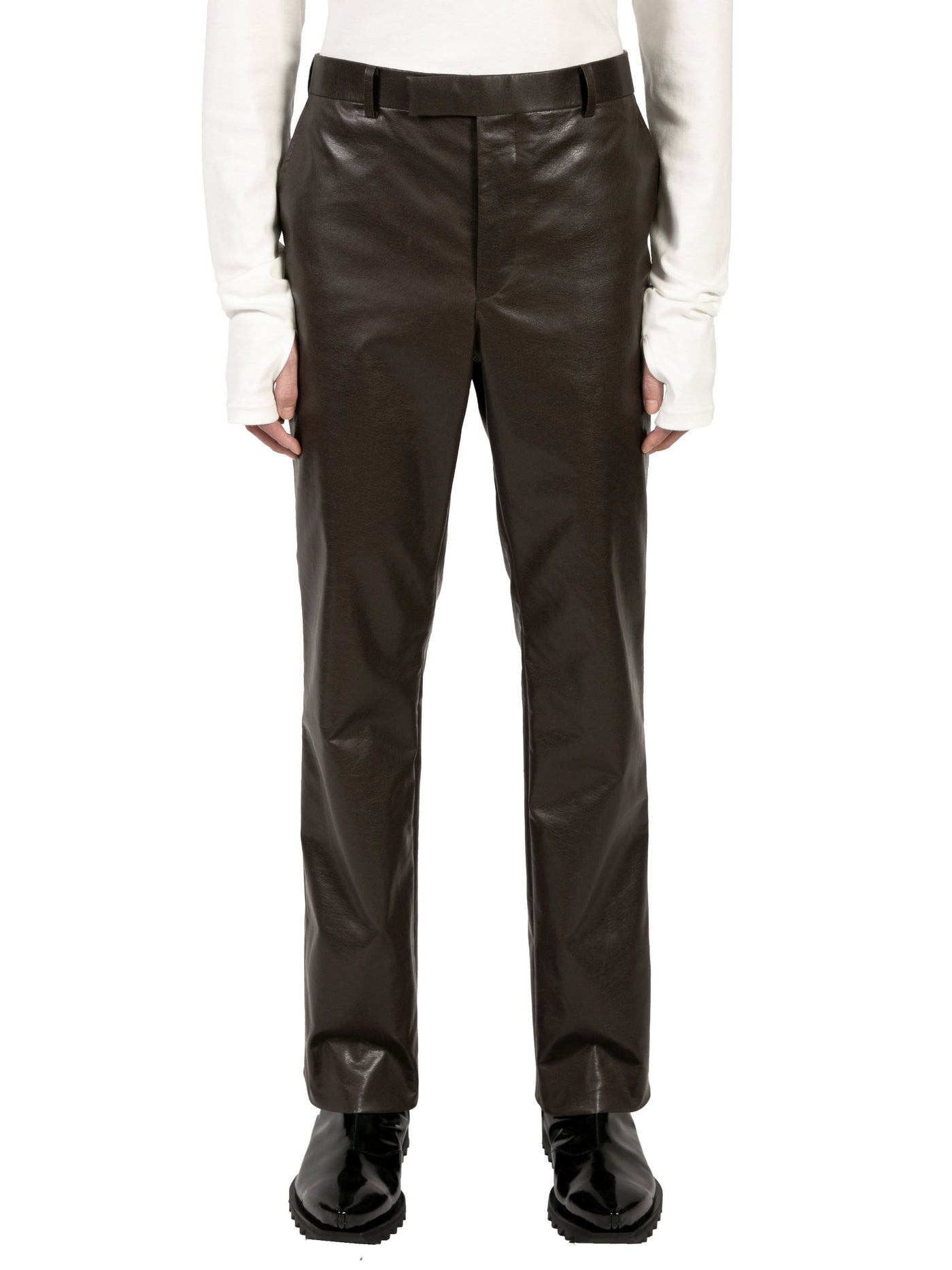 Vegan leather straight trousers