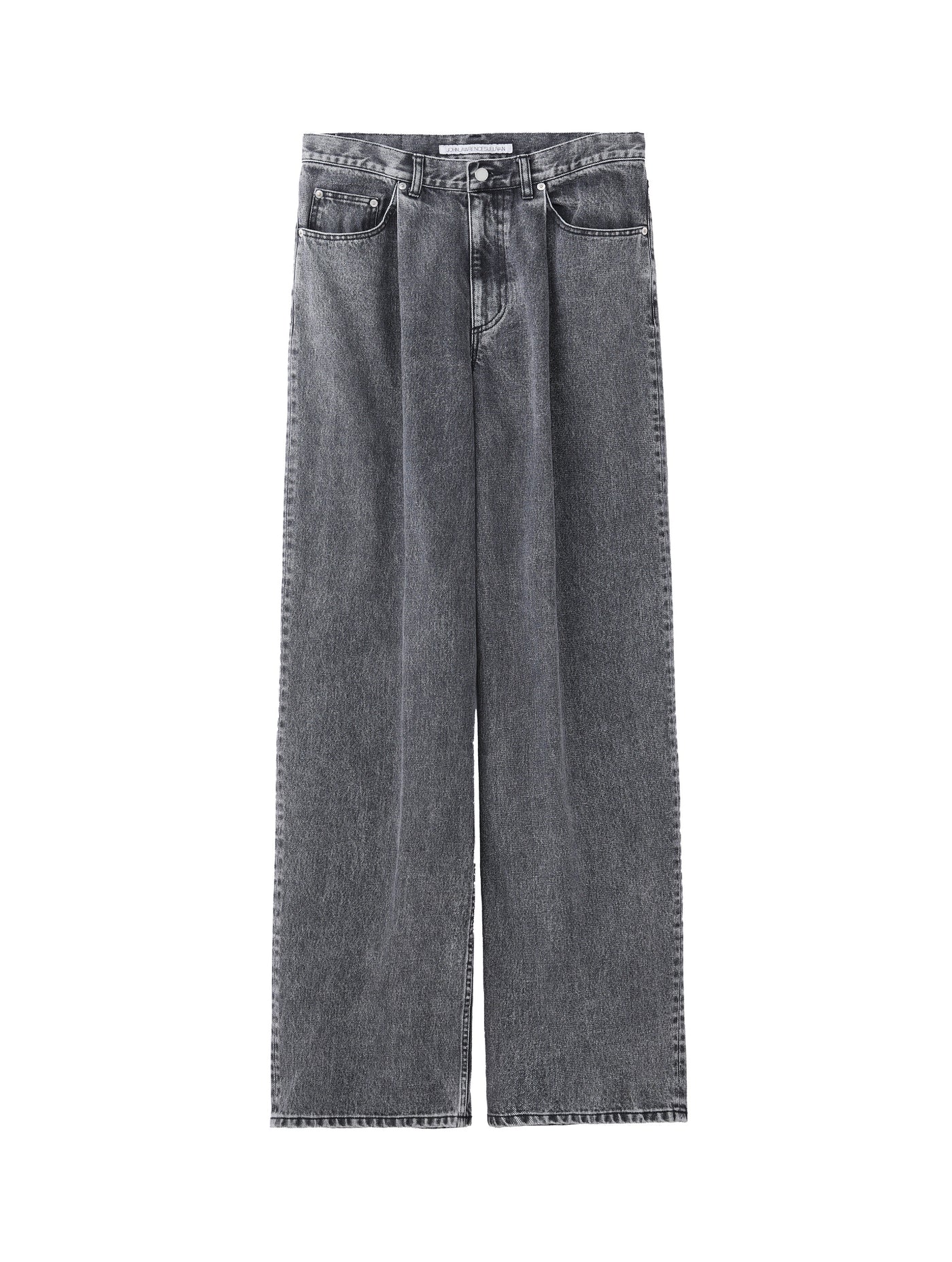 WASHED DENIM TUCKED WIDE PANTS