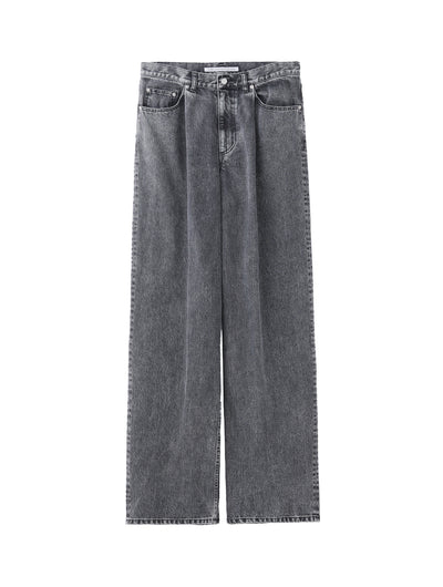 Washed Denim Tucked Wide Pants