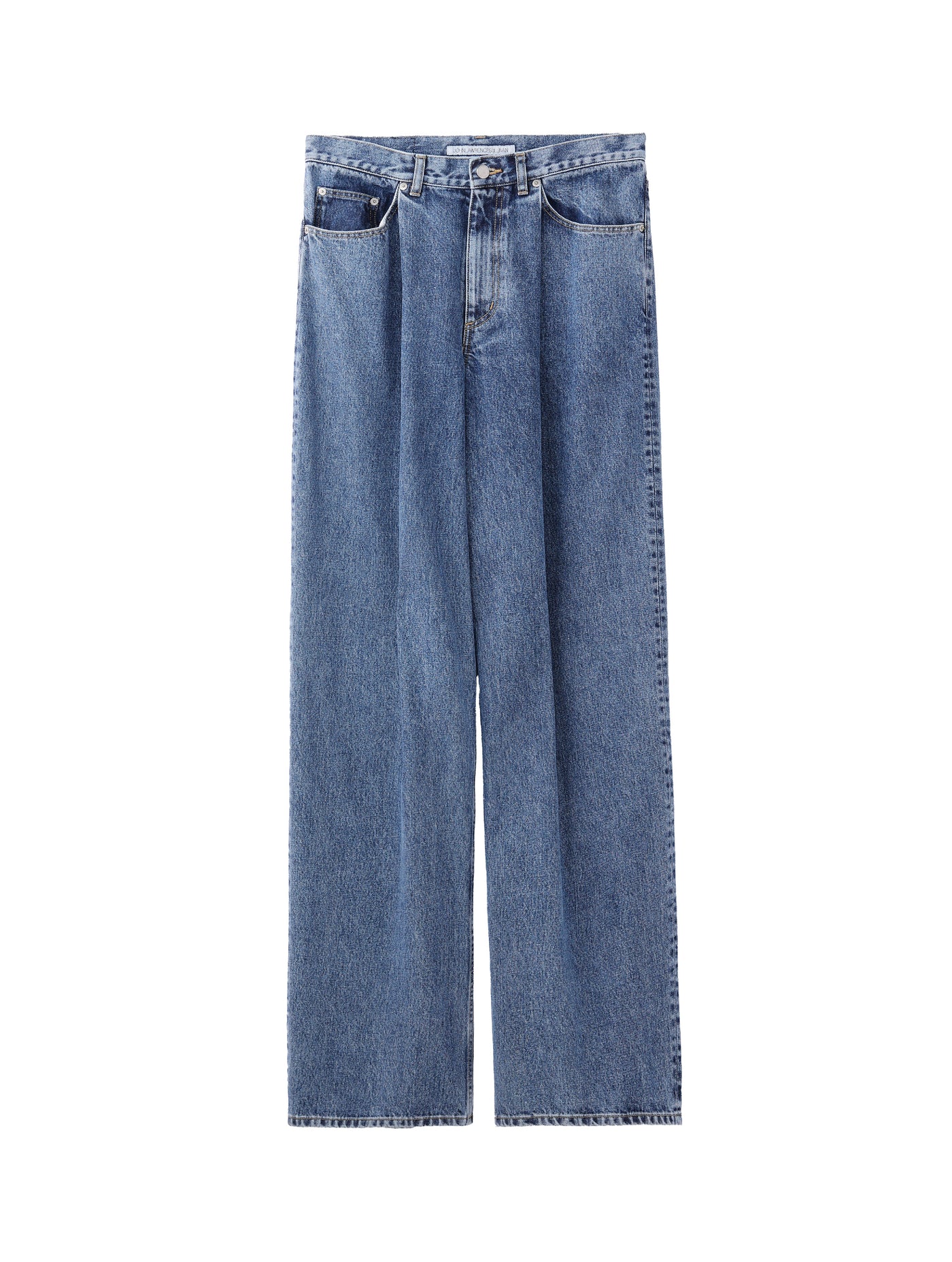 WASHED DENIM TUCKED WIDE PANTS