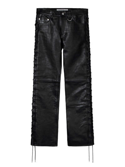 Leather lace-up pants