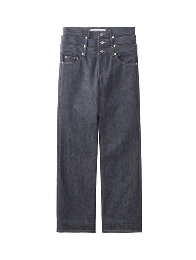 RIGID DENIM TRIPLE STACKED PANTS