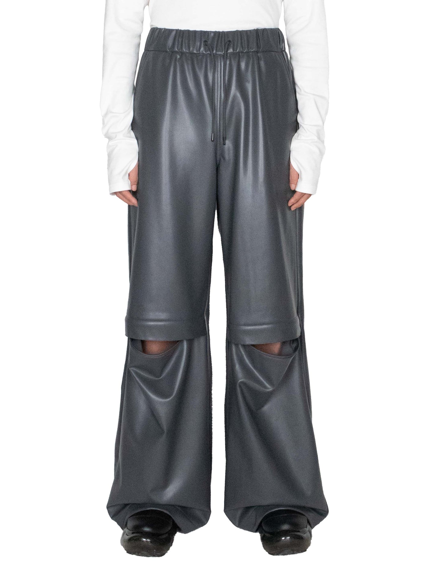 Stretch vegan leather wide pants