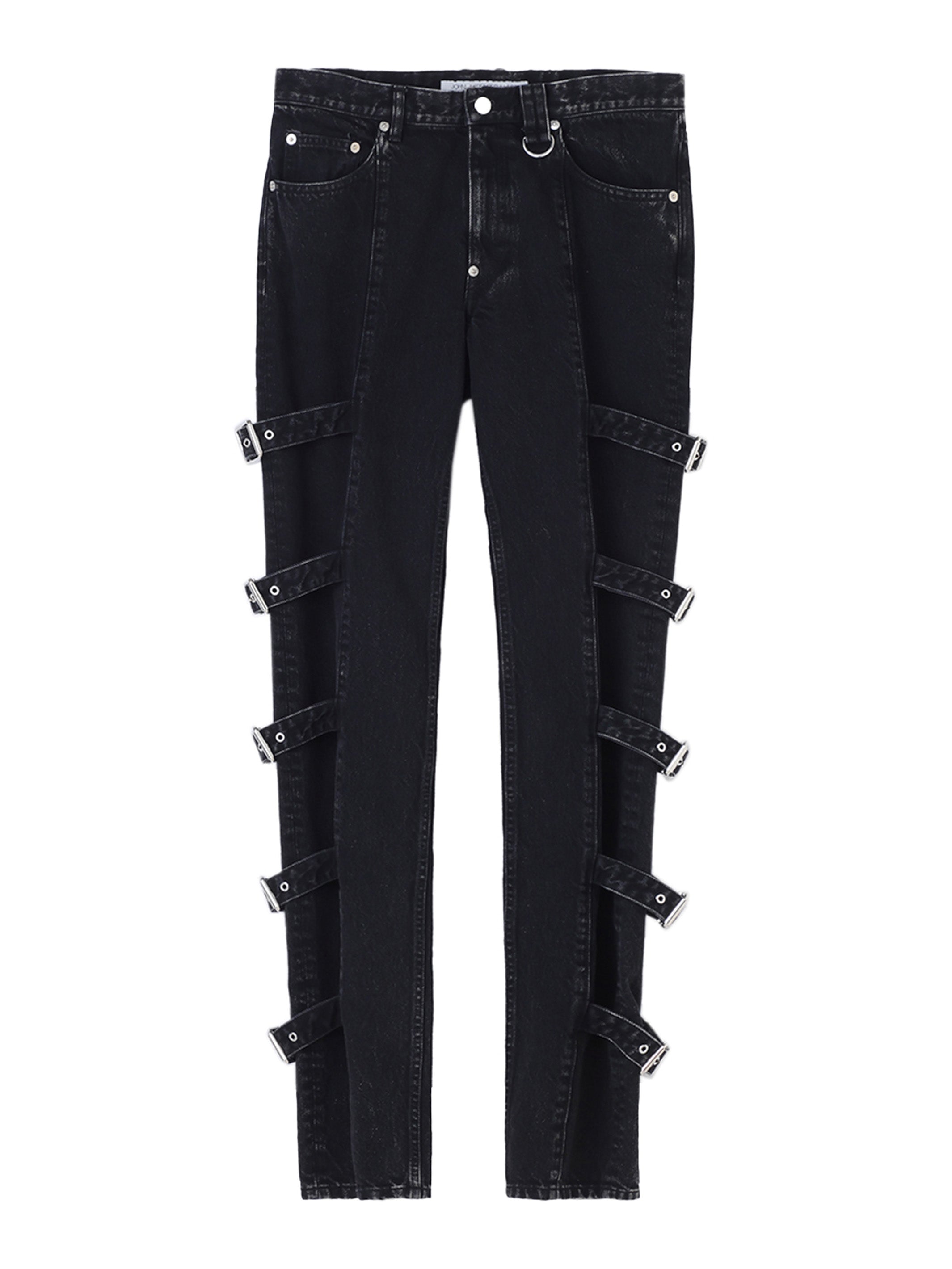 Washed denim bondage pants