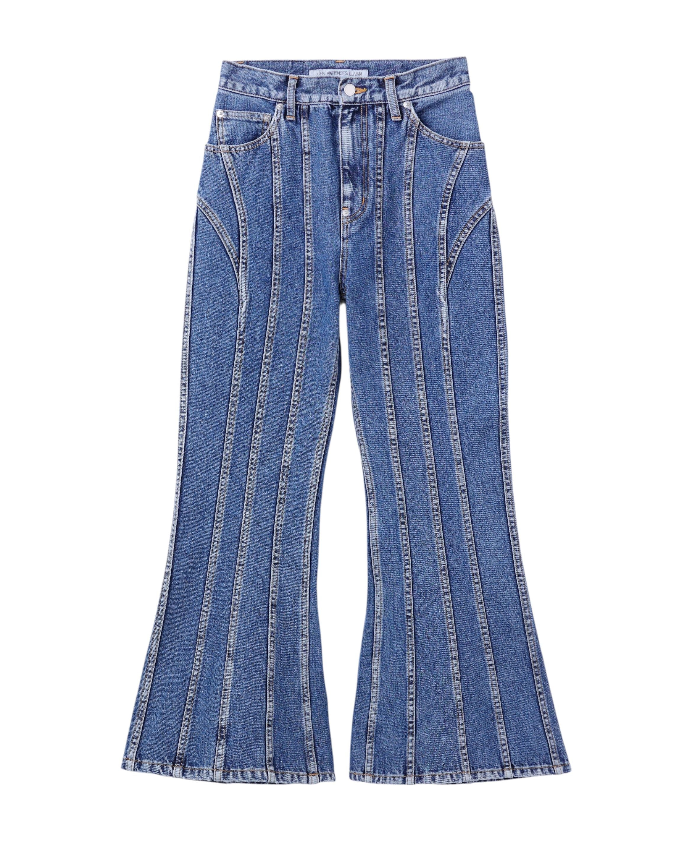 WASHED DENIM CORSET FLARED PANTS