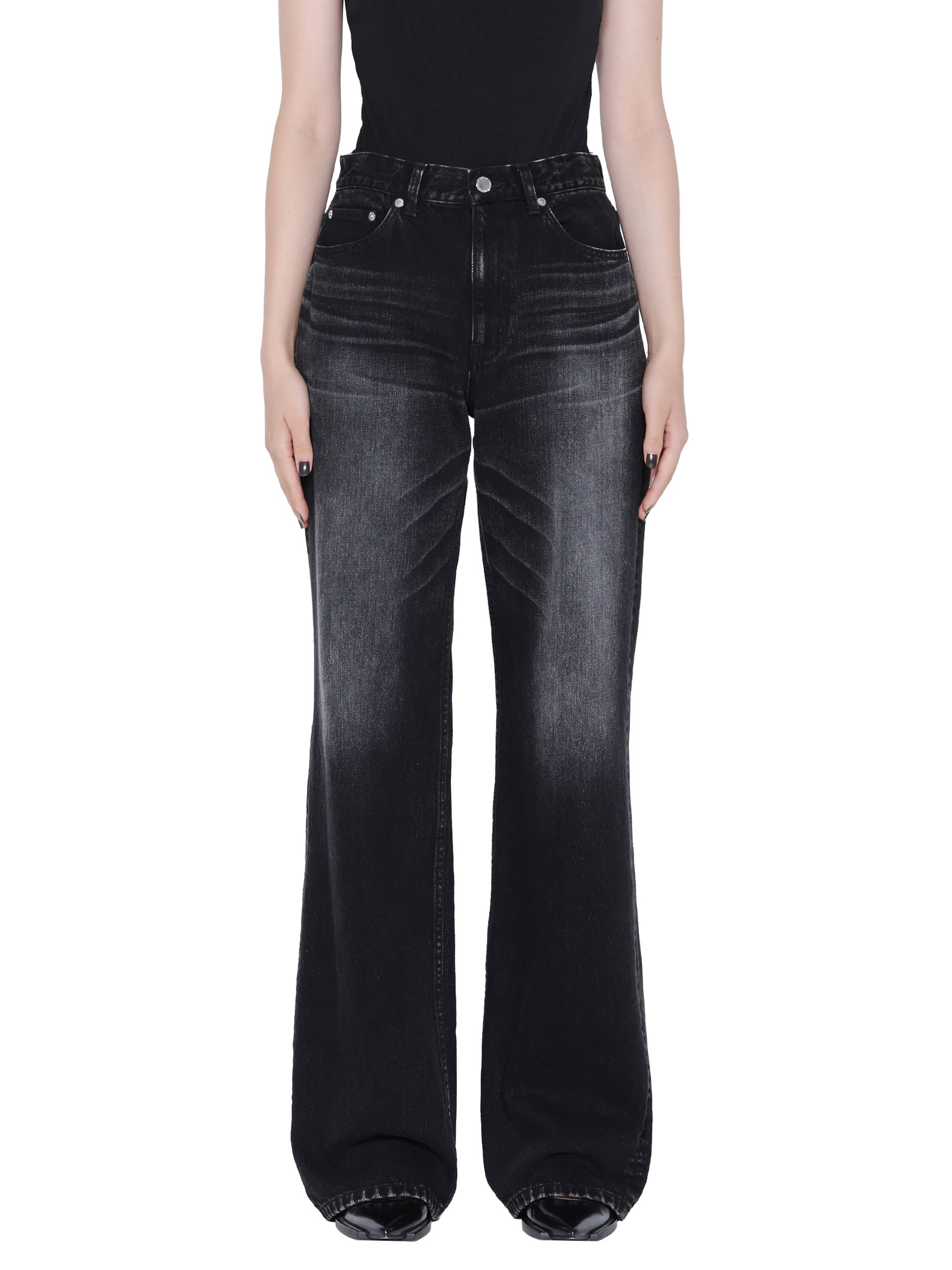 Washed Denim Straight Pants