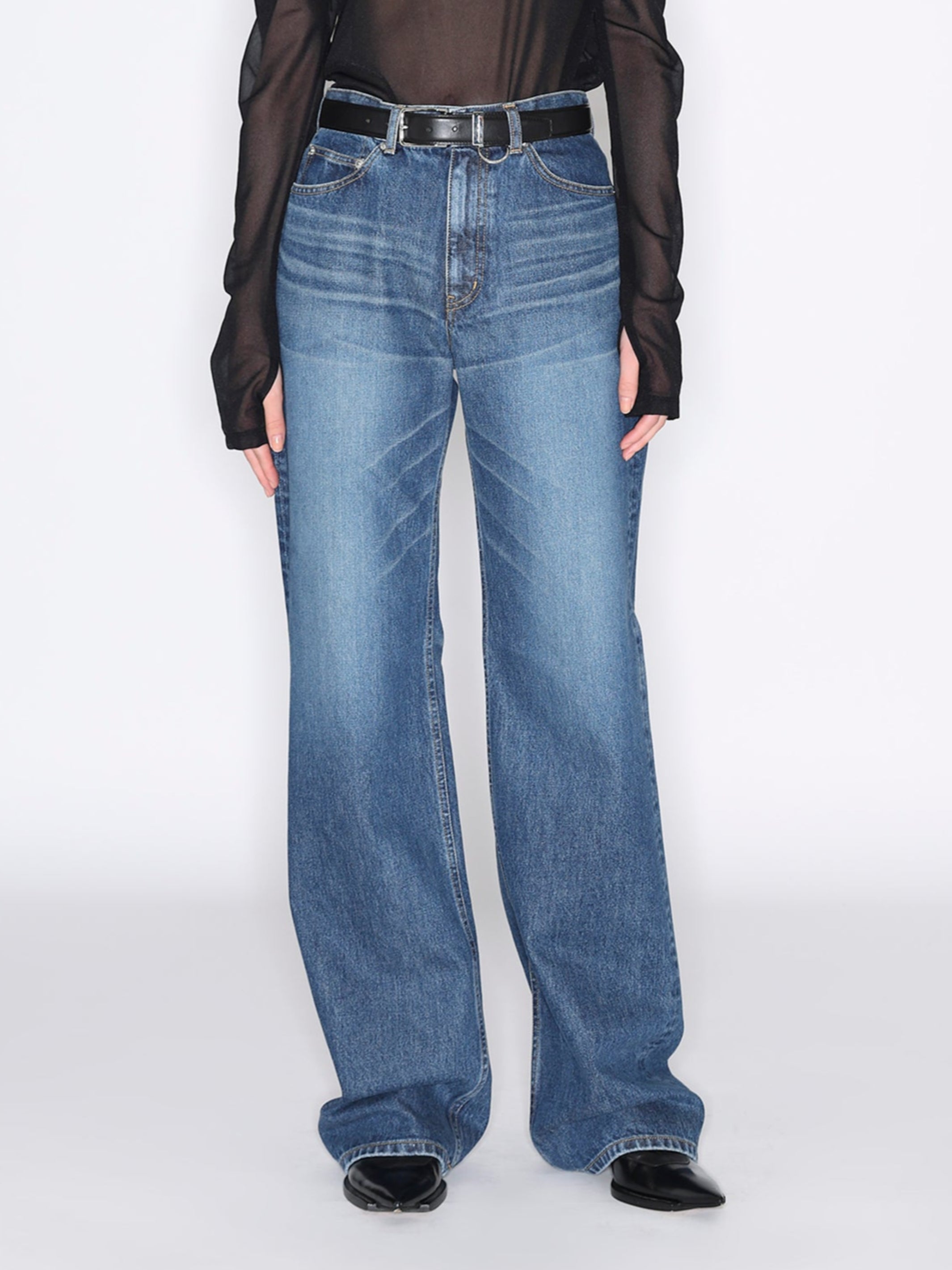 Washed Denim Straight Pants