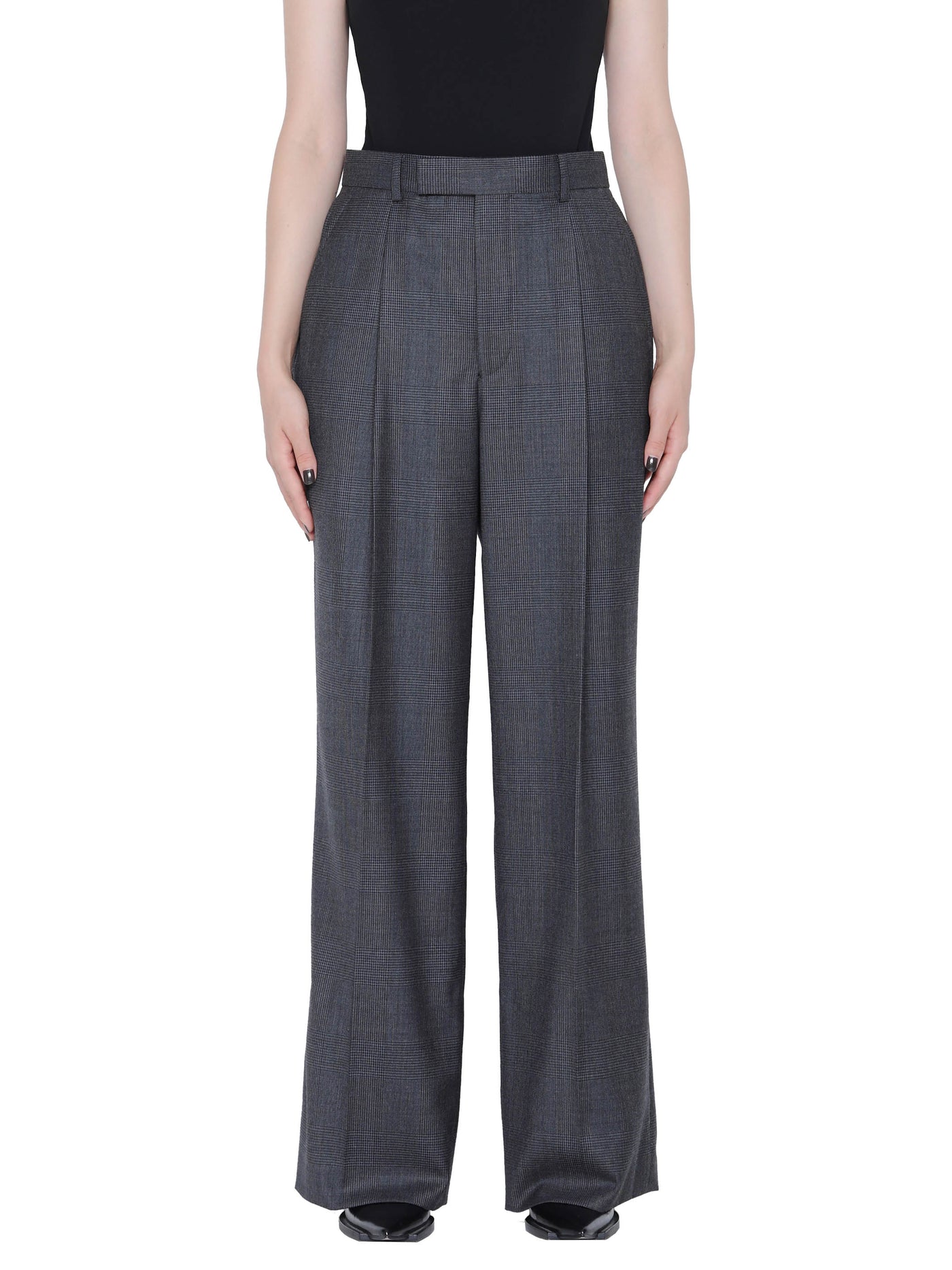 GLEN PLAID WOOL TAPERED TROUSERS