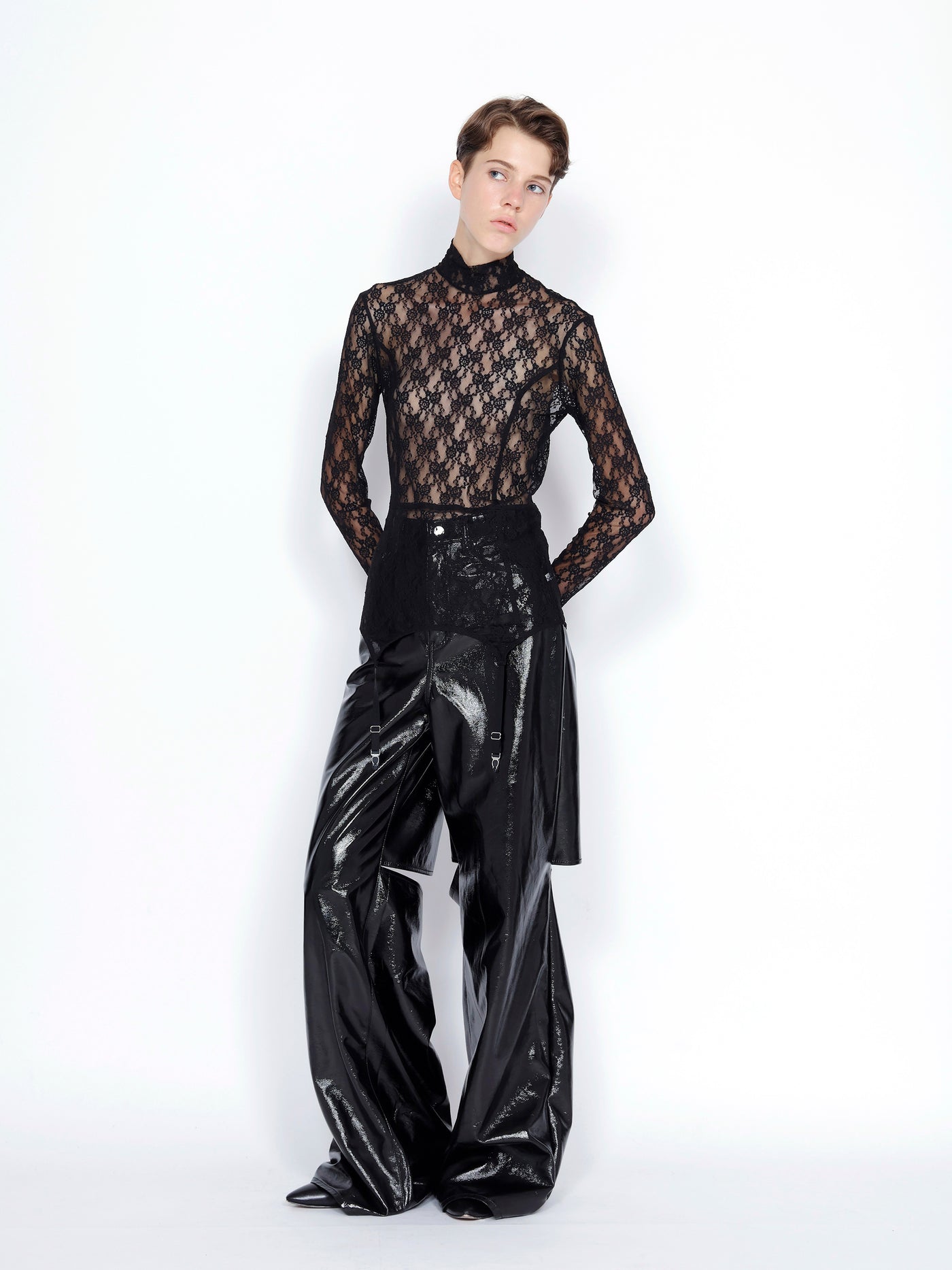 PATENT CUT OUT WIDE PANTS