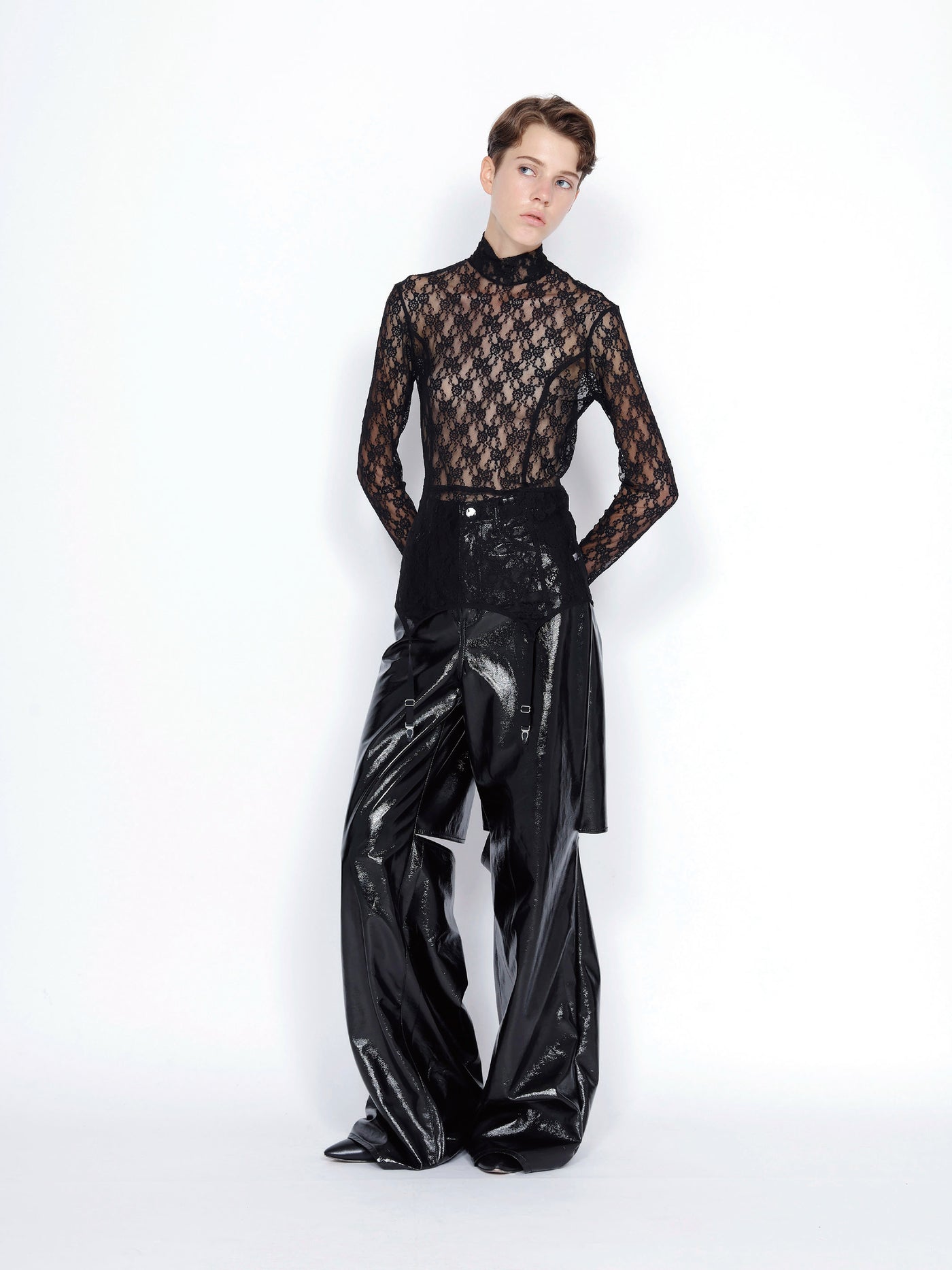 PATENT CUT OUT WIDE PANTS