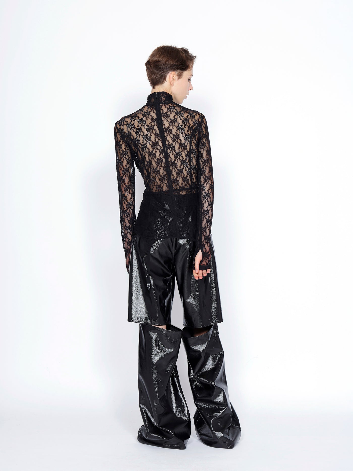 PATENT CUT OUT WIDE PANTS