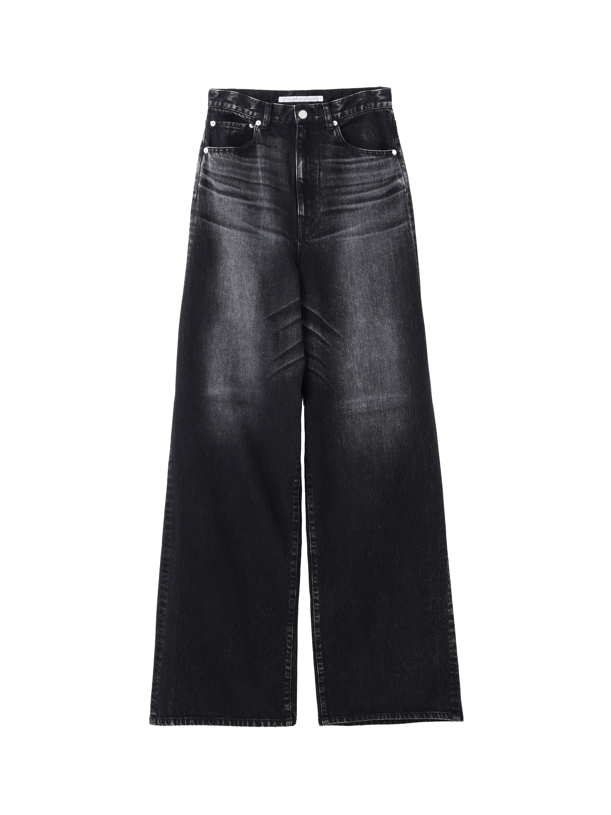 WASHED DENIM CUT OUT WIDE PANTS