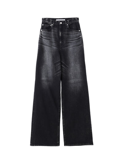 Washed Denim Cut Out Wide Pants