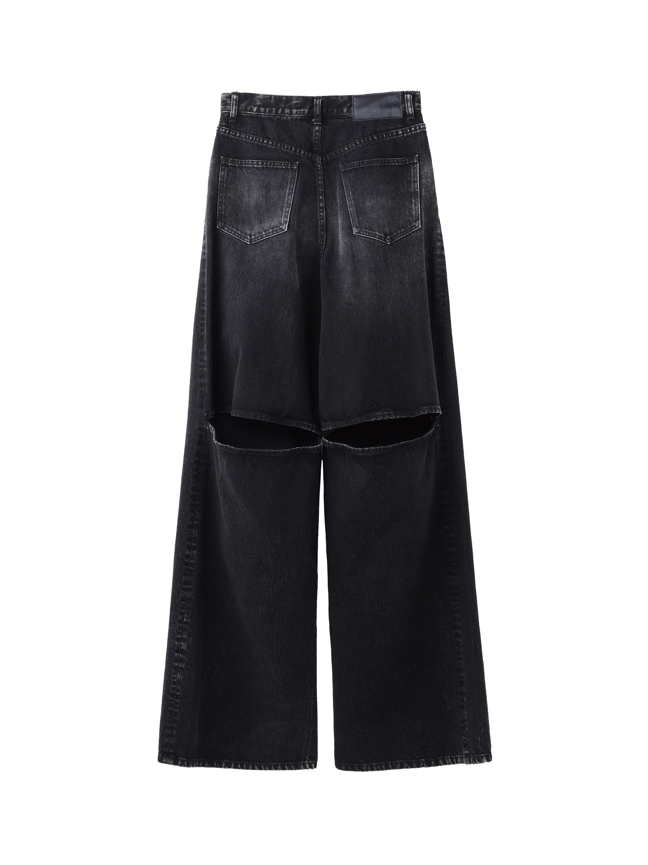 WASHED DENIM CUT OUT WIDE PANTS