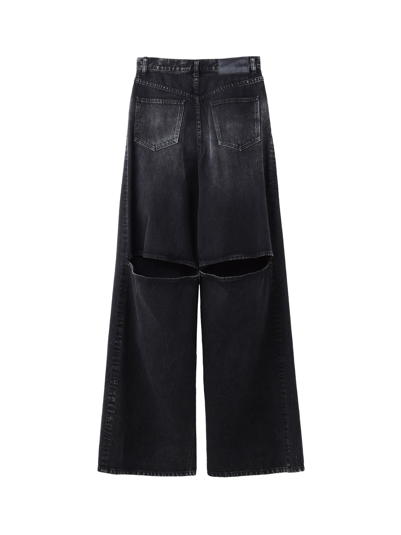 Washed Denim Cut Out Wide Pants