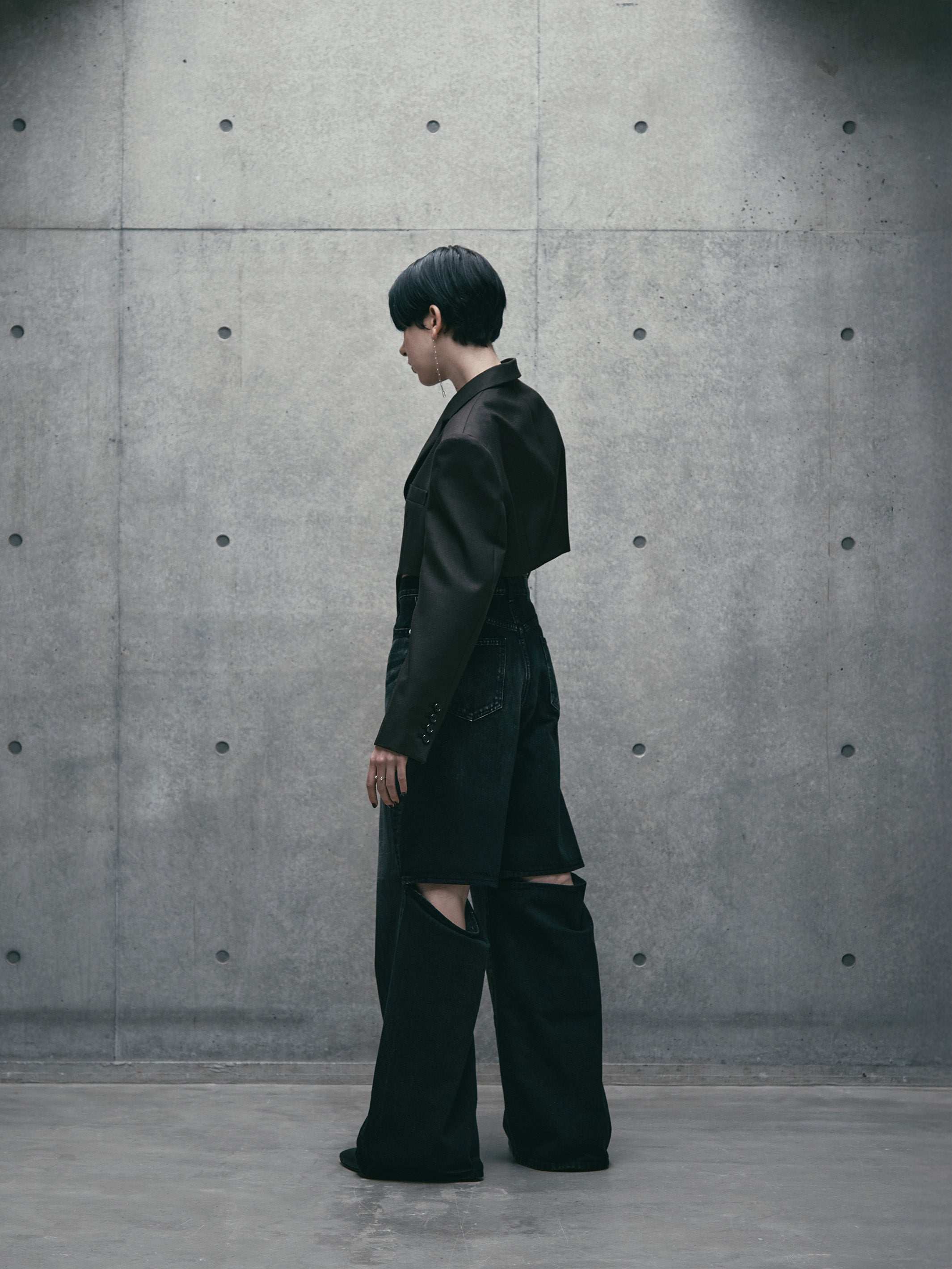 WASHED DENIM CUT OUT WIDE PANTS