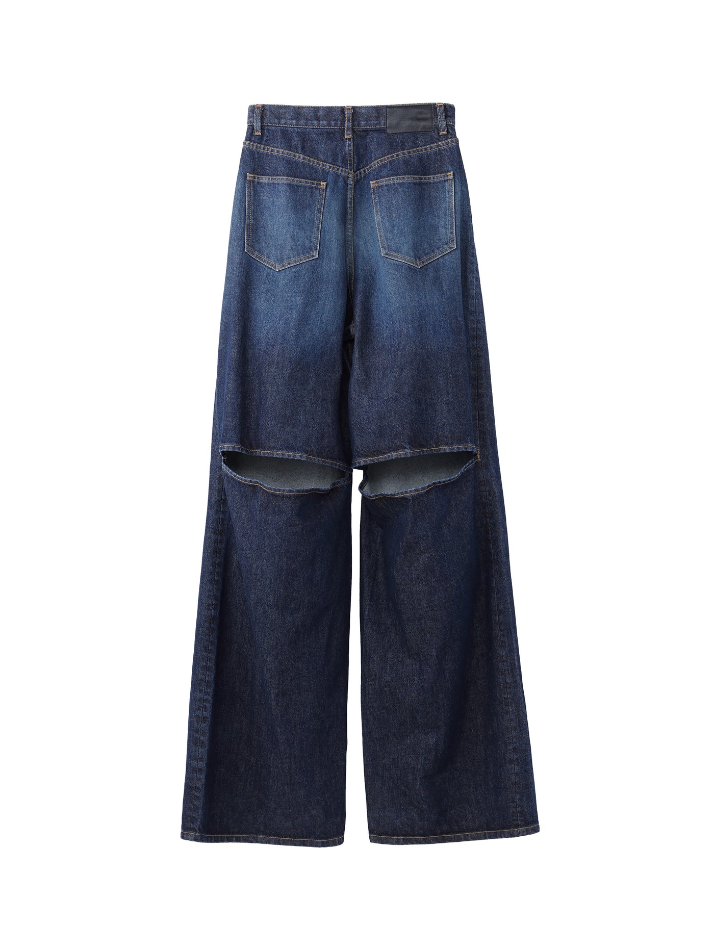 Washed Denim Cut Out Wide Pants