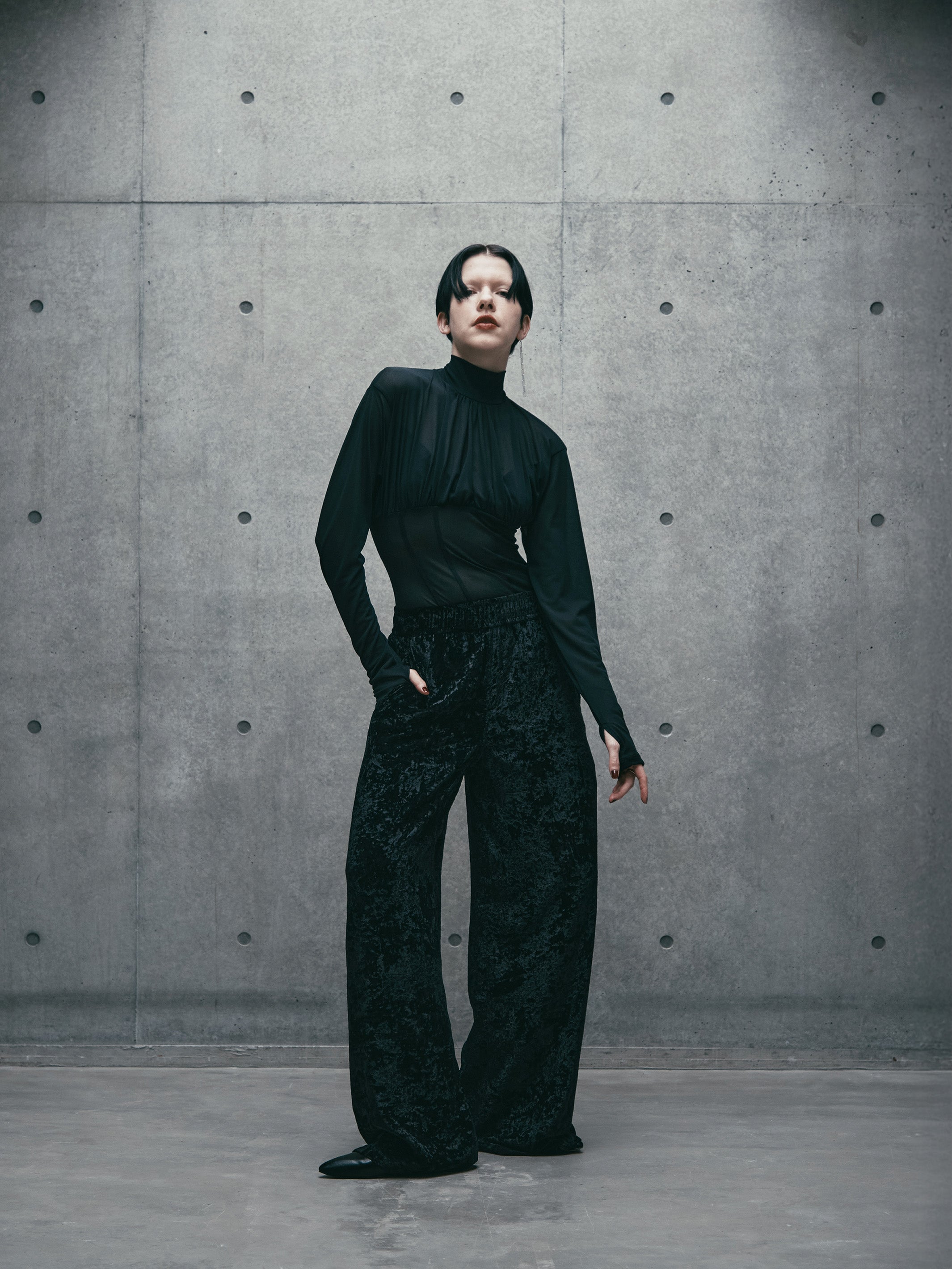 CRUSHED VELVET WIDE PANTS