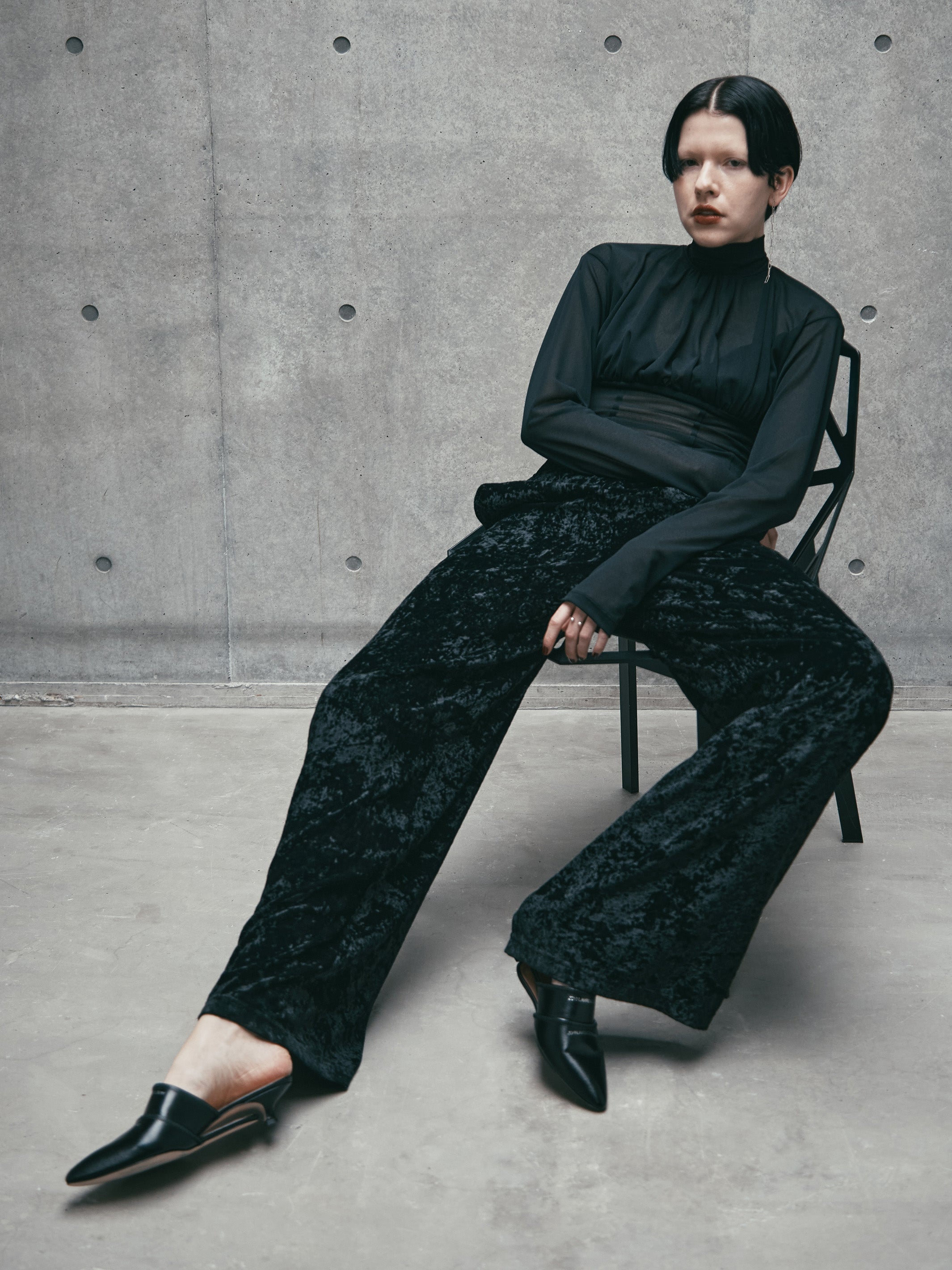 CRUSHED VELVET WIDE PANTS