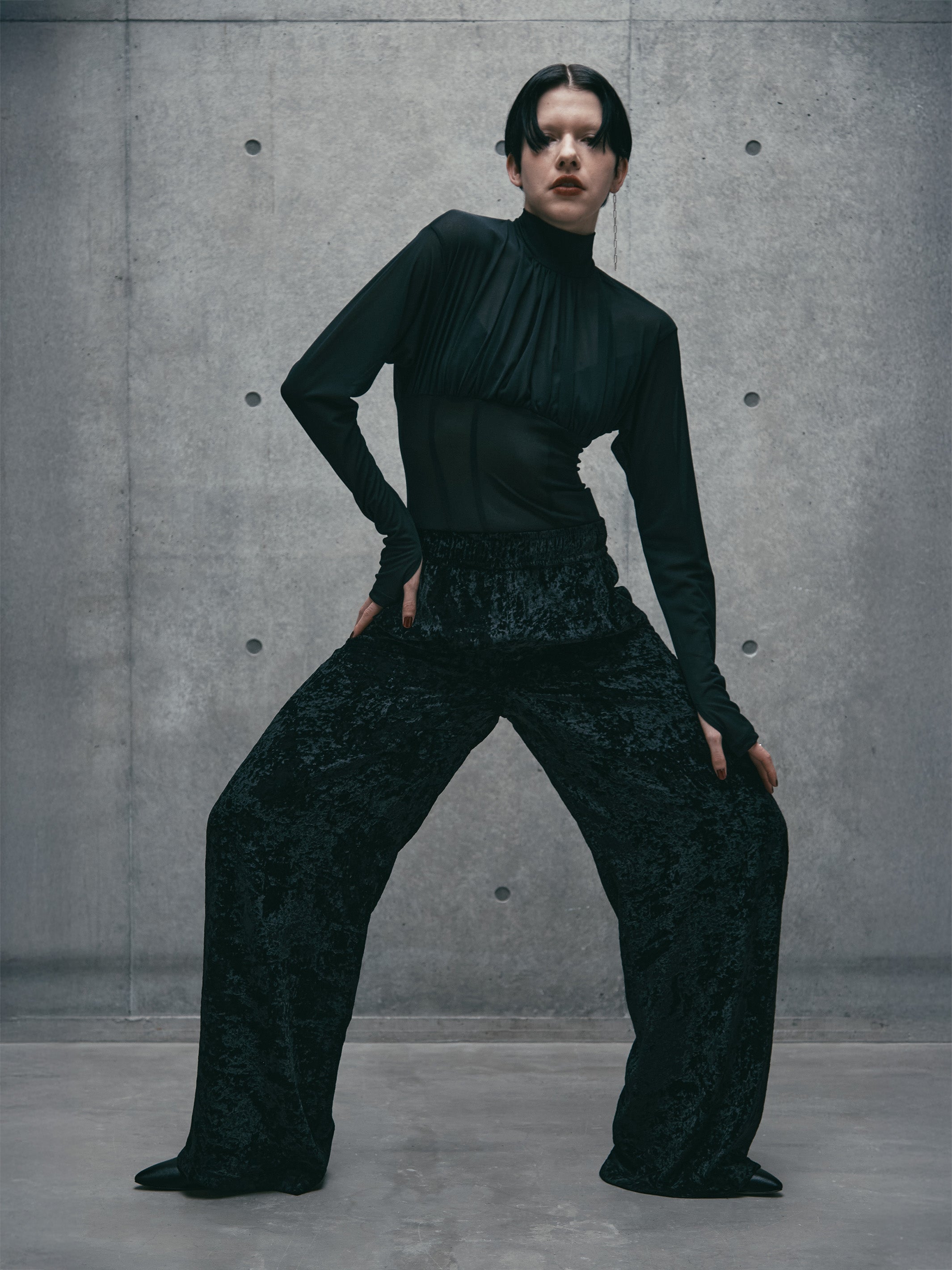CRUSHED VELVET WIDE PANTS