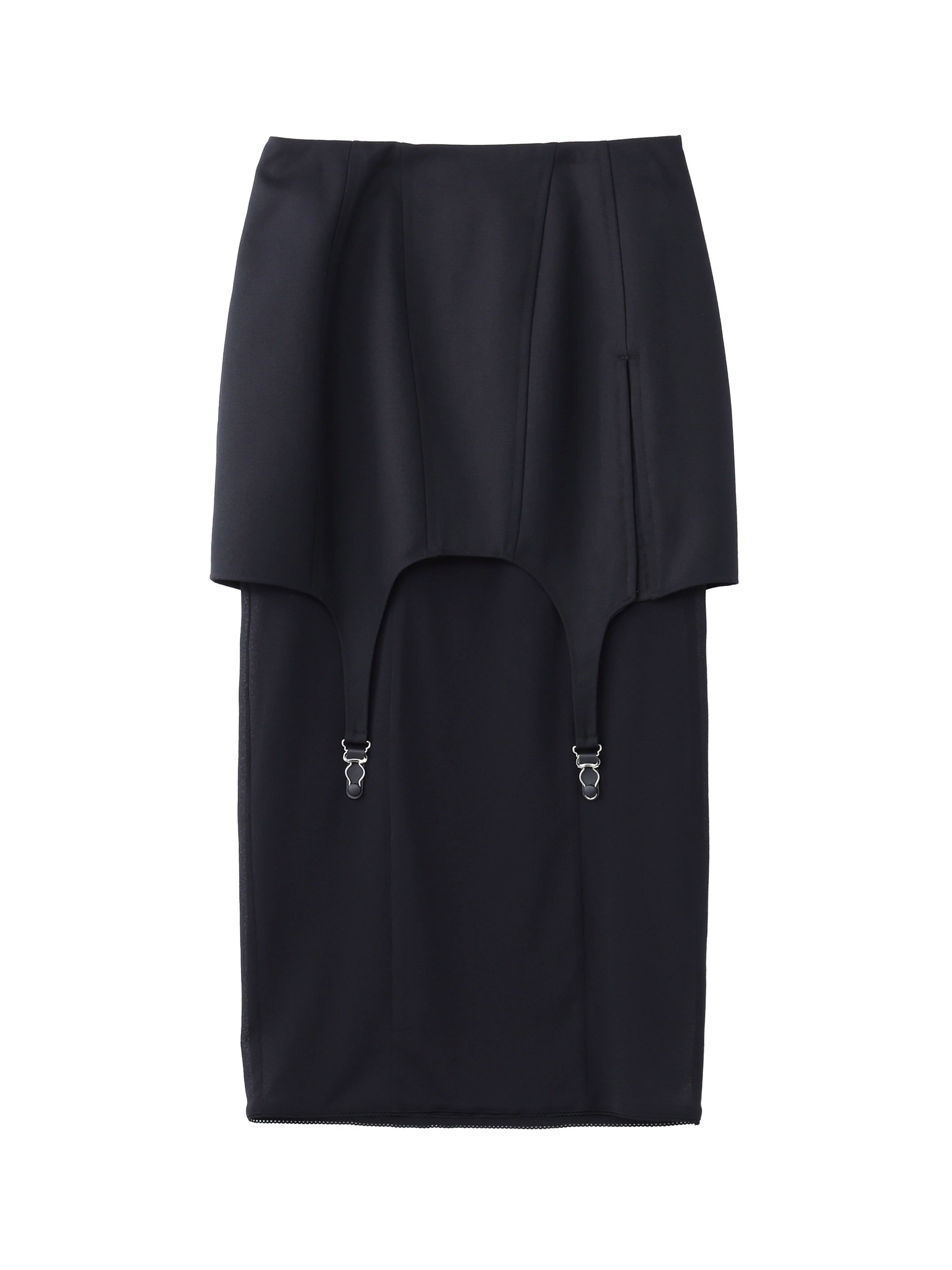 WOOL GABARDINE LAYERED SKIRT WITH GARTER BELT