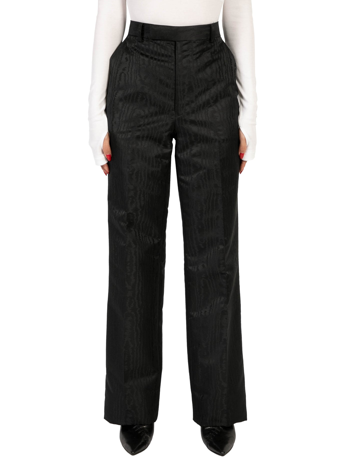 Moire jacquard straight trousers