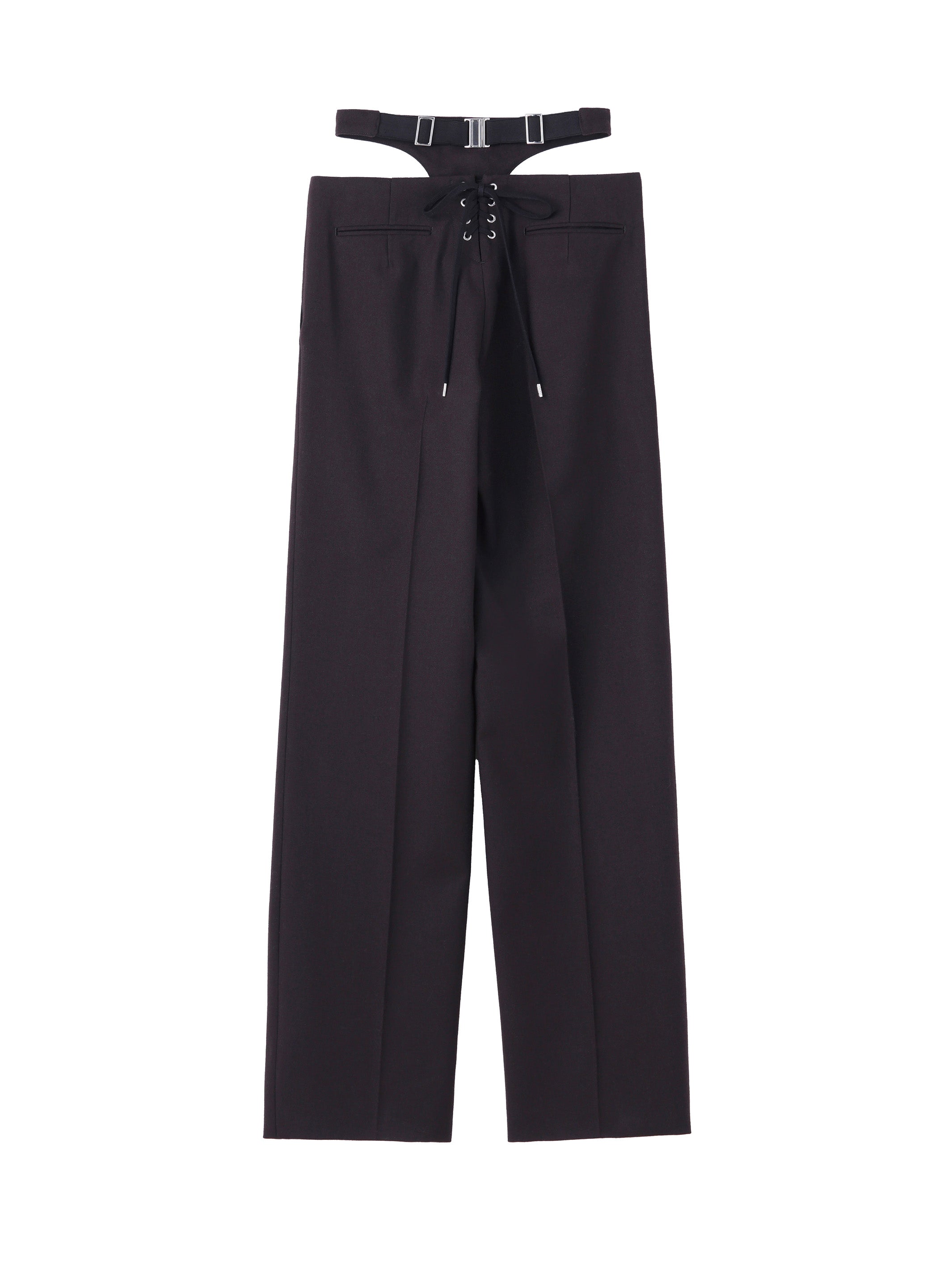 WOOL BARATHEA LECE-UP PANTS WITH CUMMERBUND