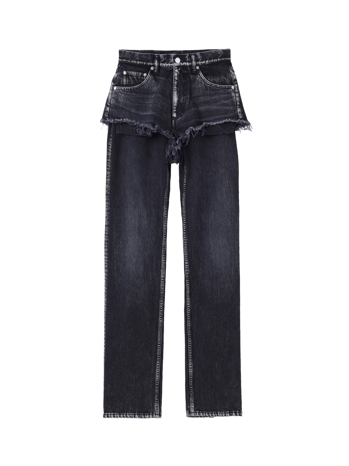 WASHED DENIM LAYERED PANTS