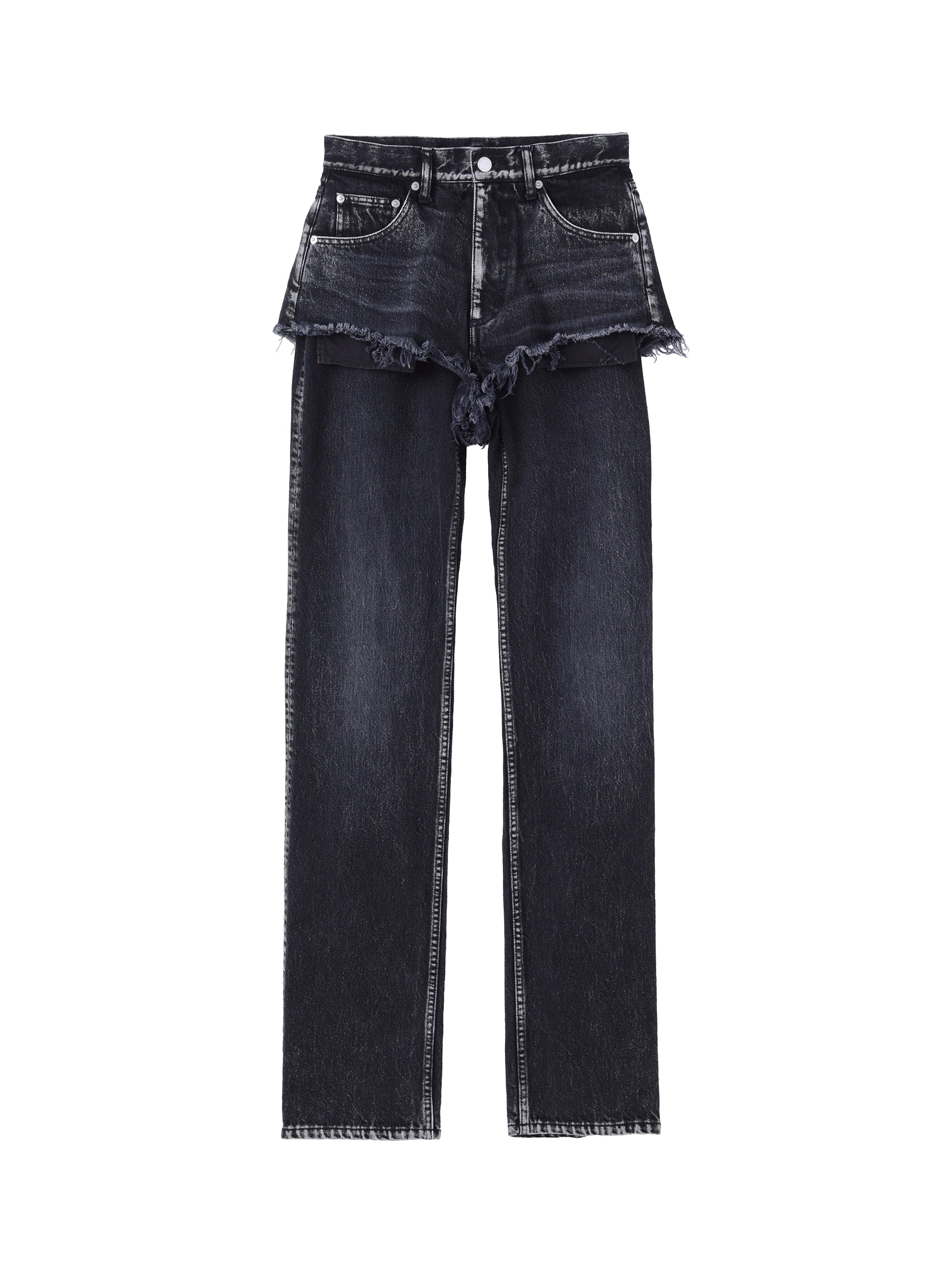 WASHED DENIM LAYERED PANTS