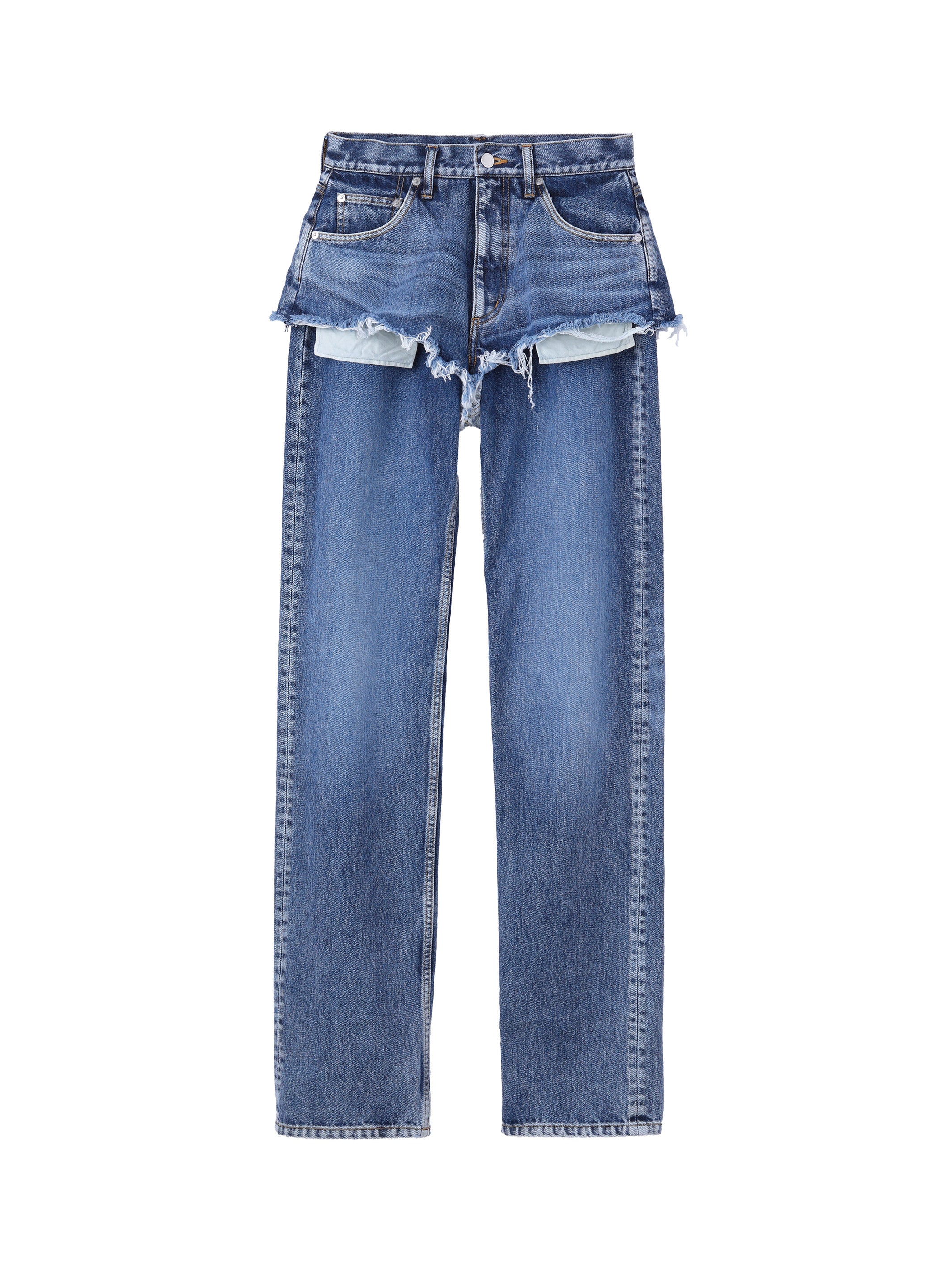 WASHED DENIM LAYERED PANTS