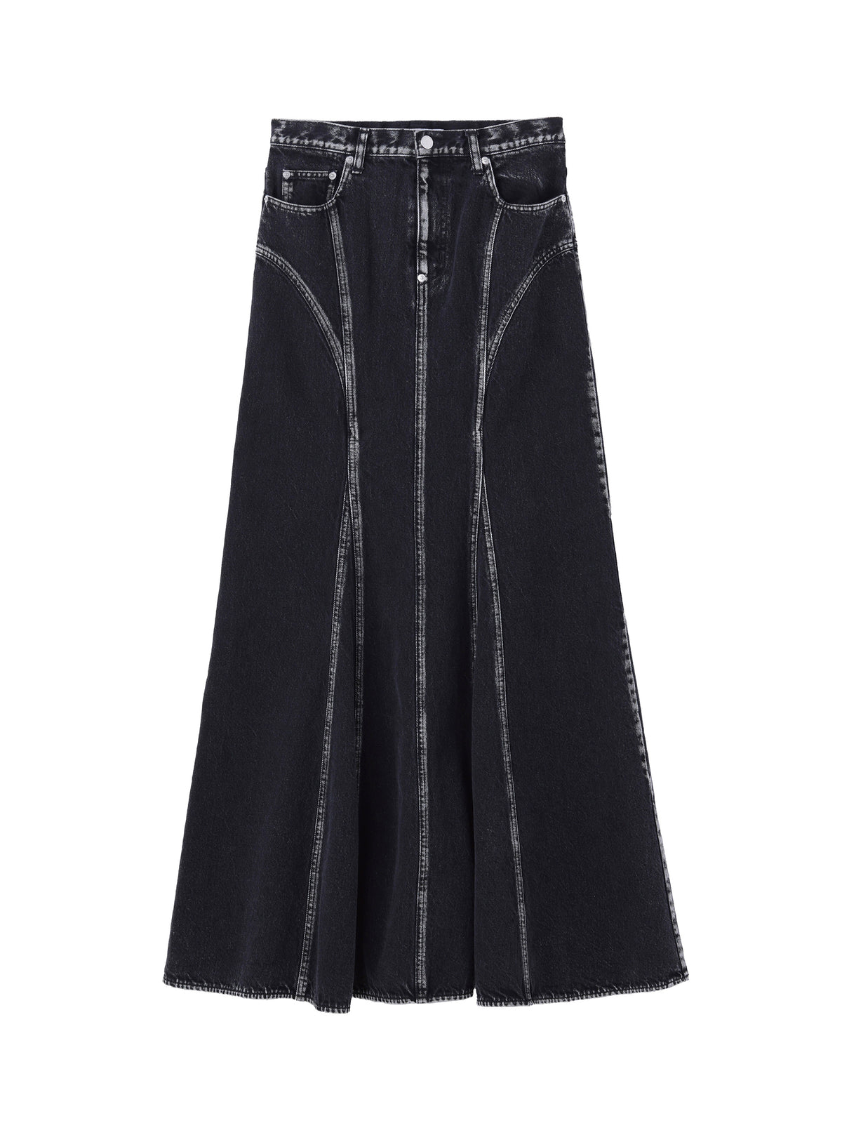 WASHED DENIM MERMAID LINE SKIRT | BLACK