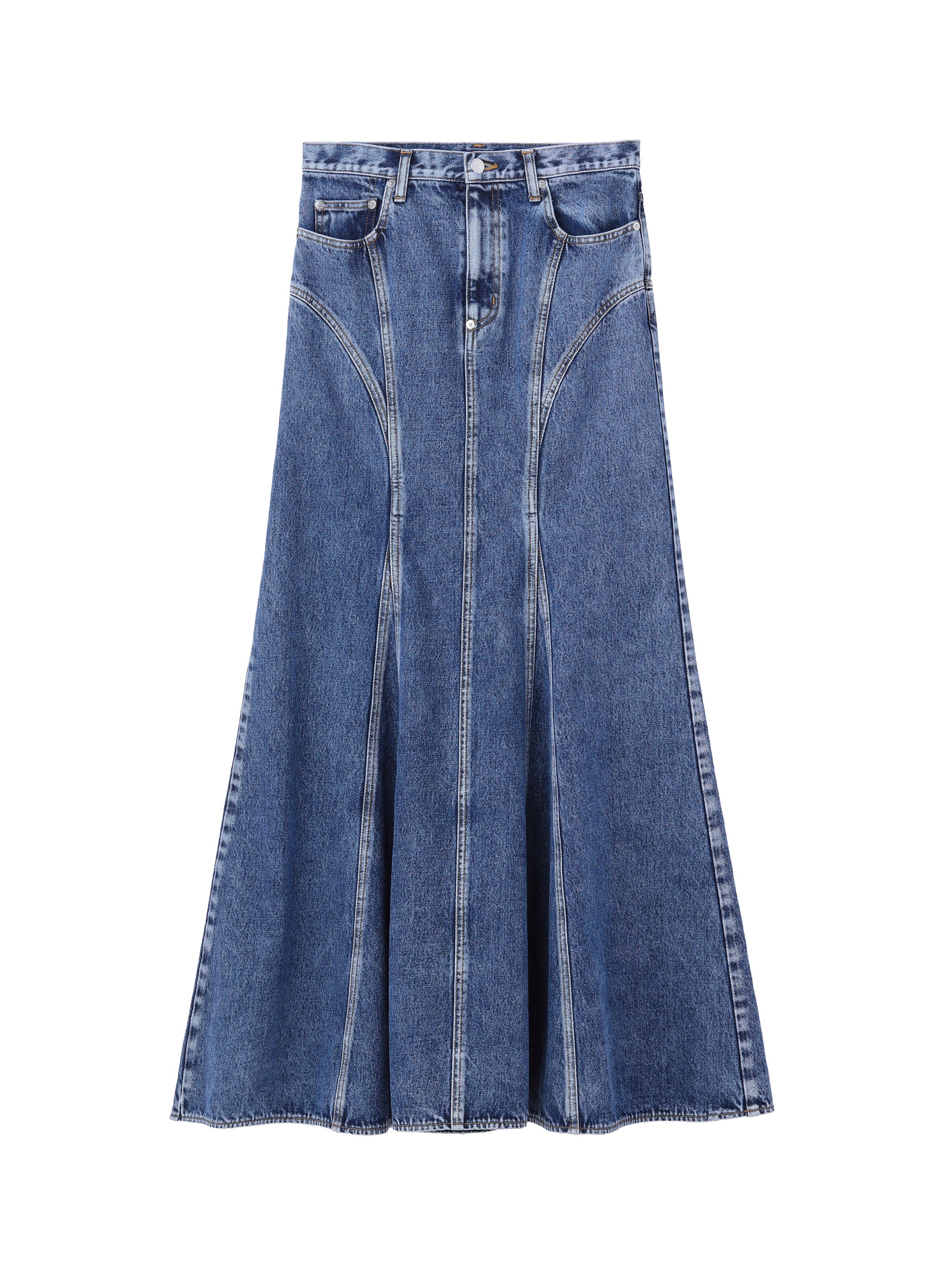 WASHED DENIM MERMAID LINE SKIRT