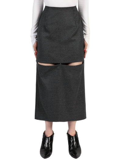 Wool flannel cut-off skirt