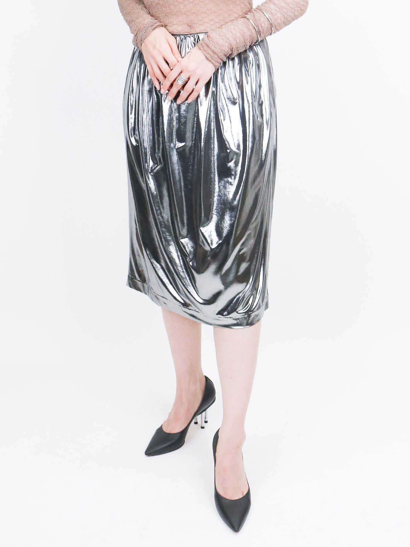 Metallic Jersey Gathered Skirt