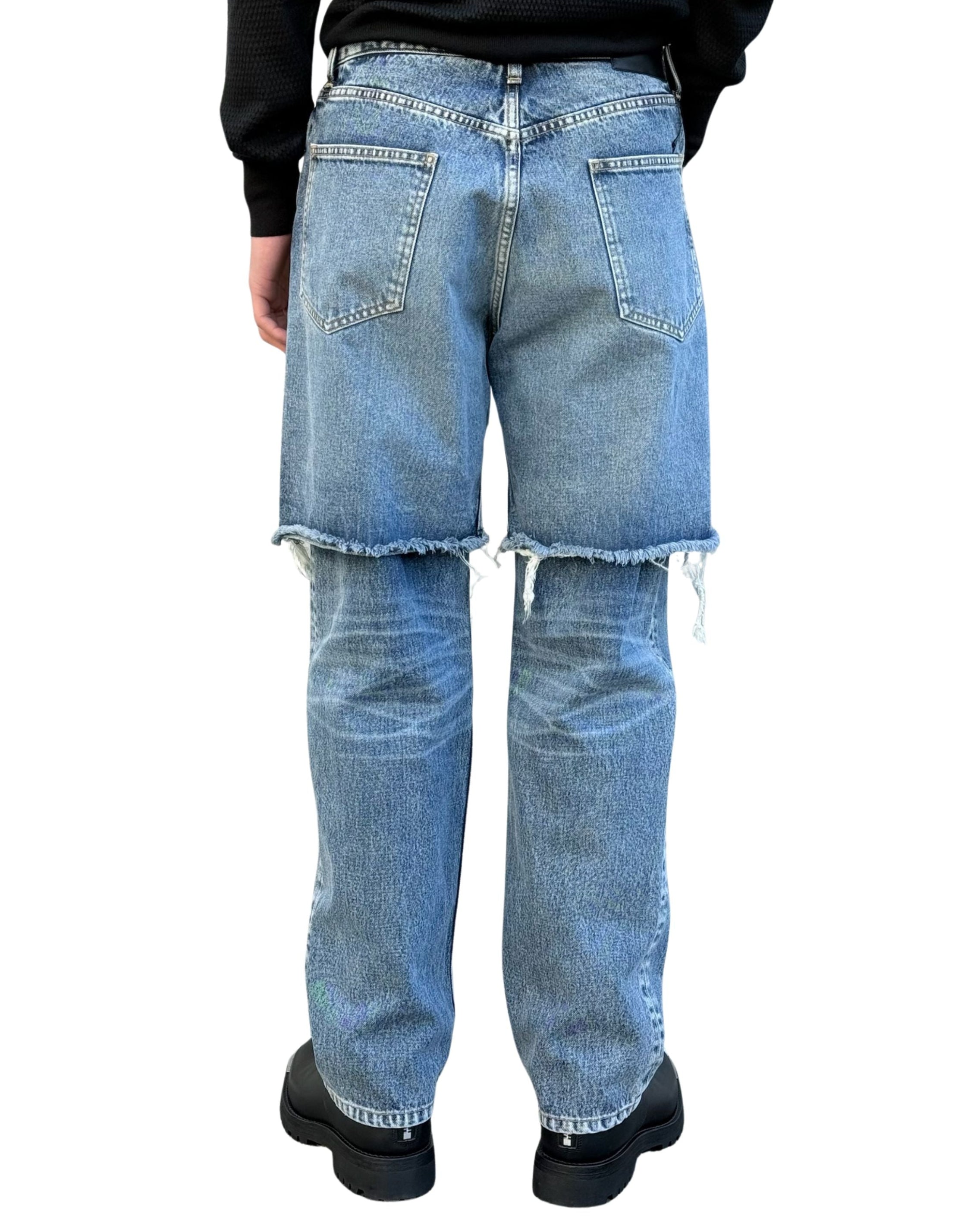 WASHED DENIM LAYERED PANTS | BLACK