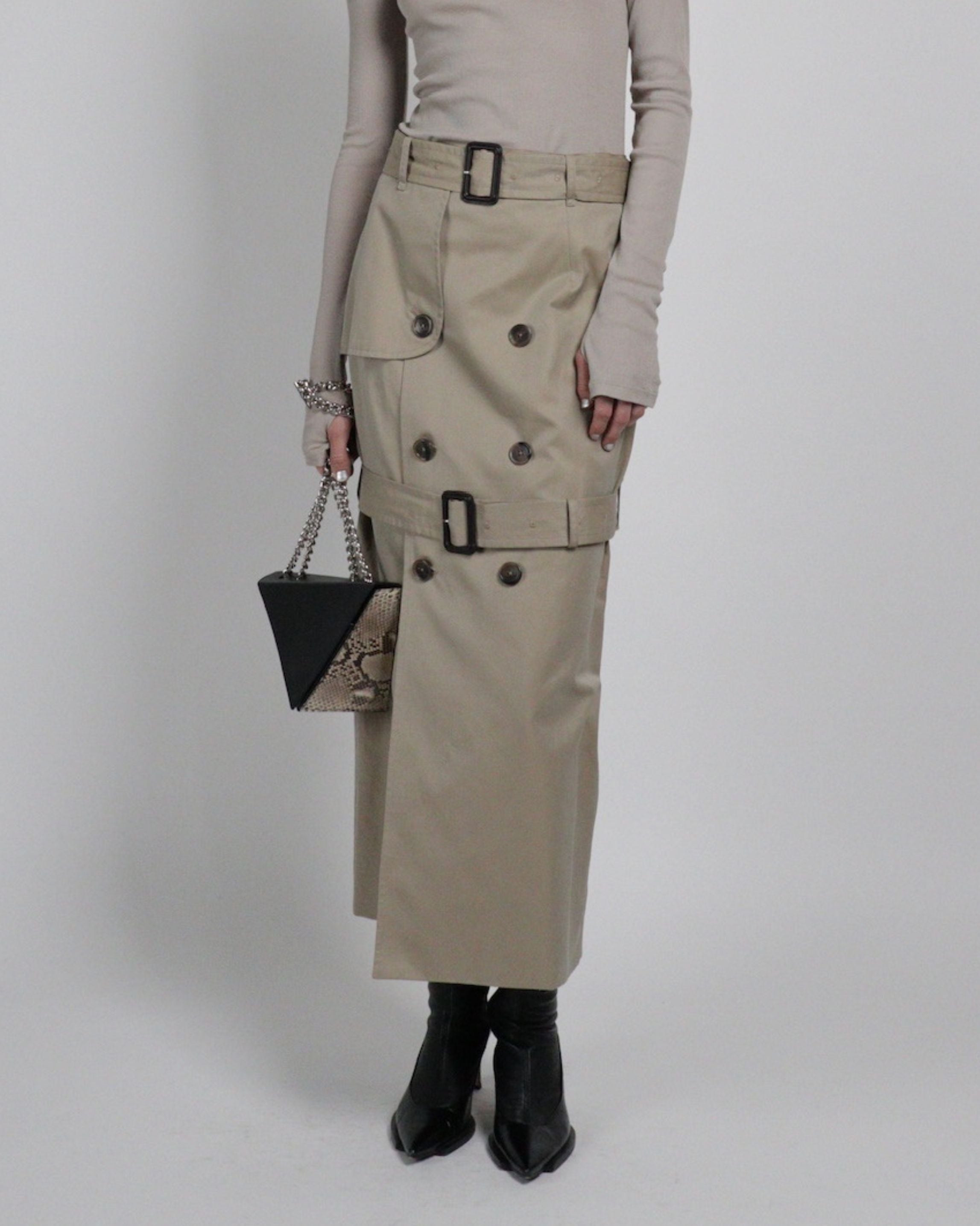 TWILL TRENCH SKIRT | BEIGE