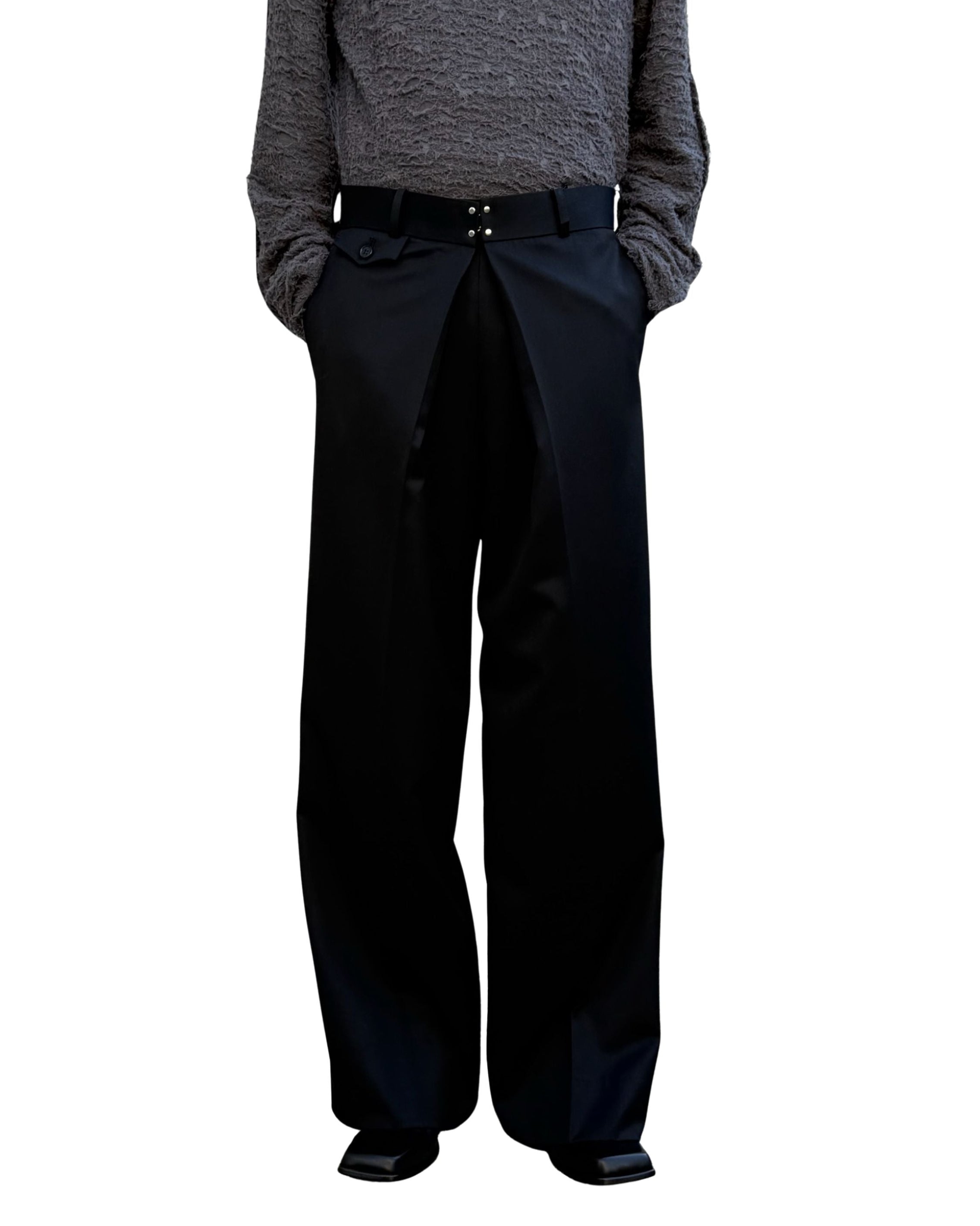 WOOL GABARDINE FOLDED WIDE TROUSERS