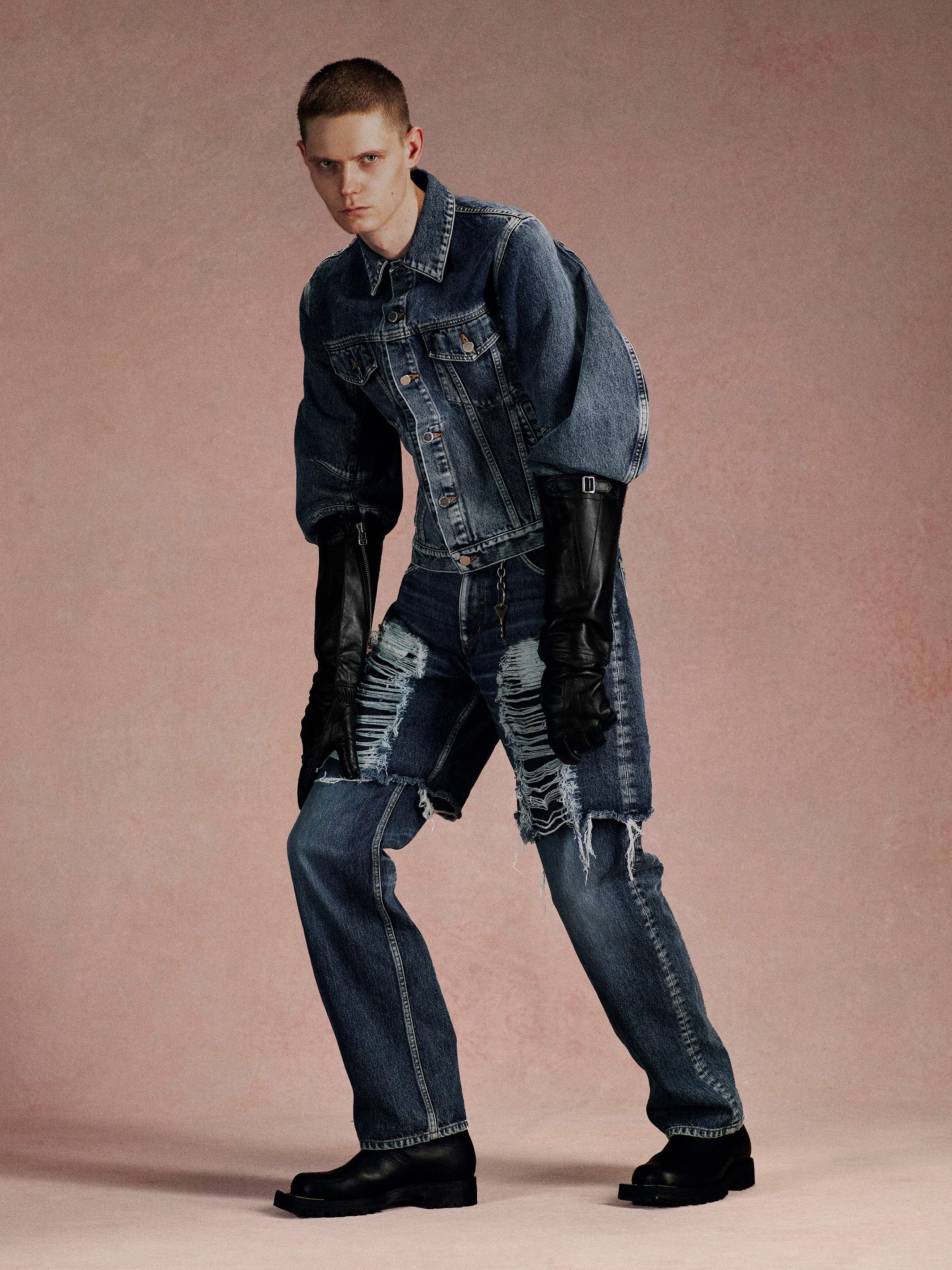 WASHED DENIM LAYERED PANTS