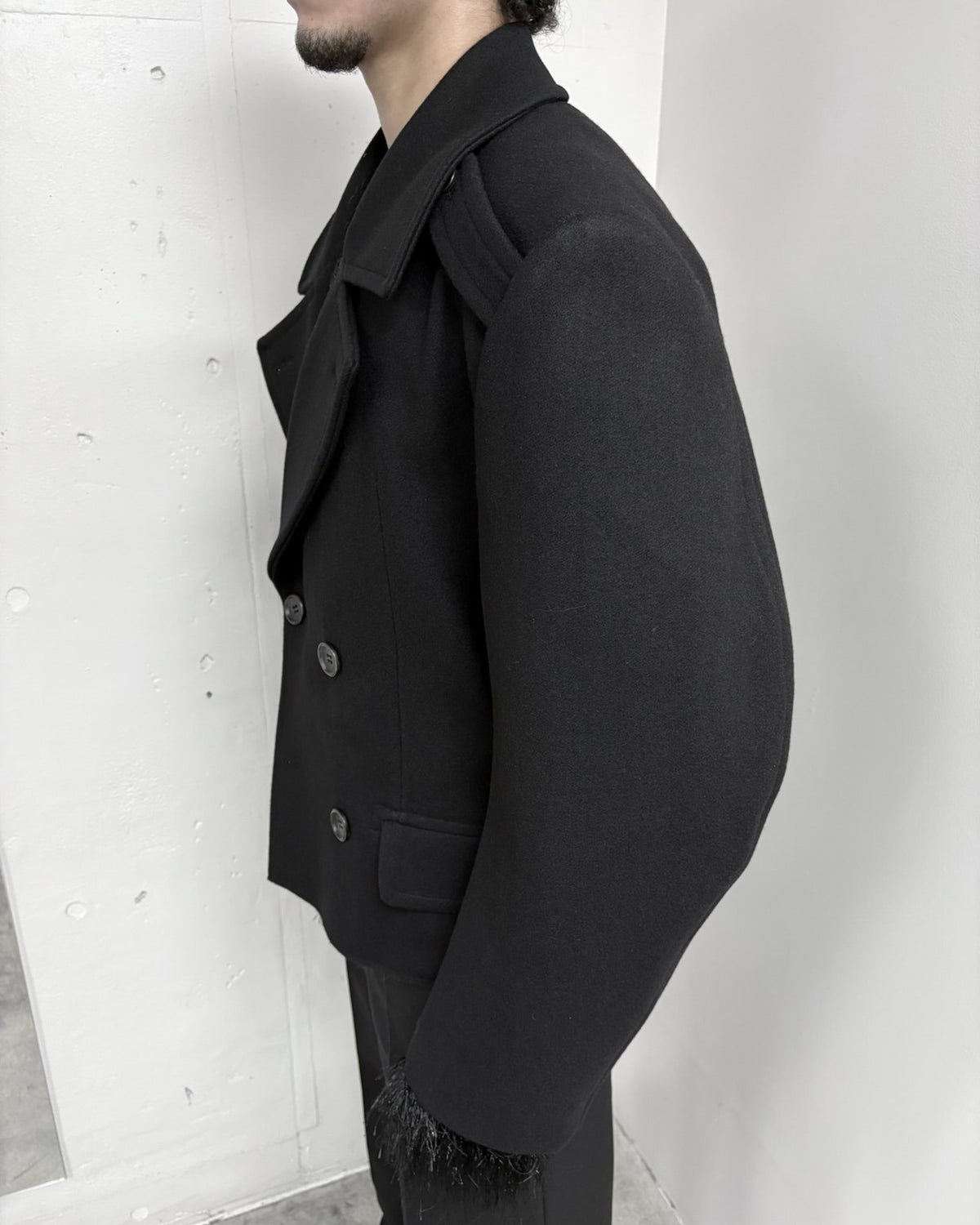 HEAVY MELTON MASSIVE ROUNDED SLEEVE PEA JACKET
