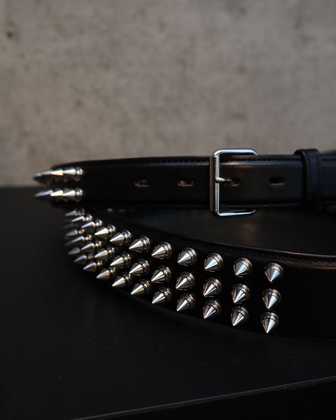 THREE ROW STUDDED LEATHER BELT