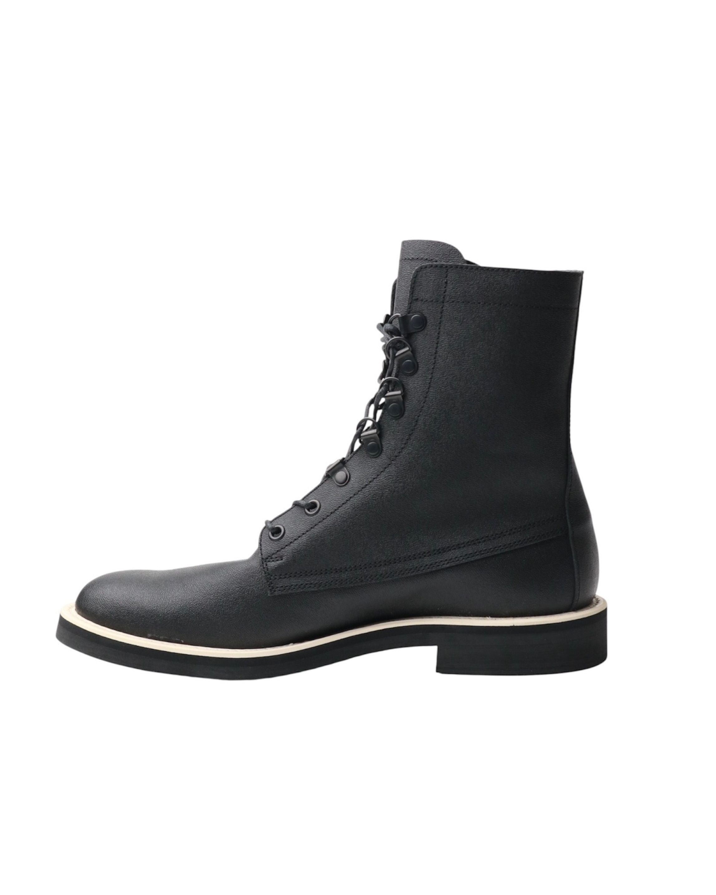 LEATHER COMBAT BOOTS | BLACK / WHITE