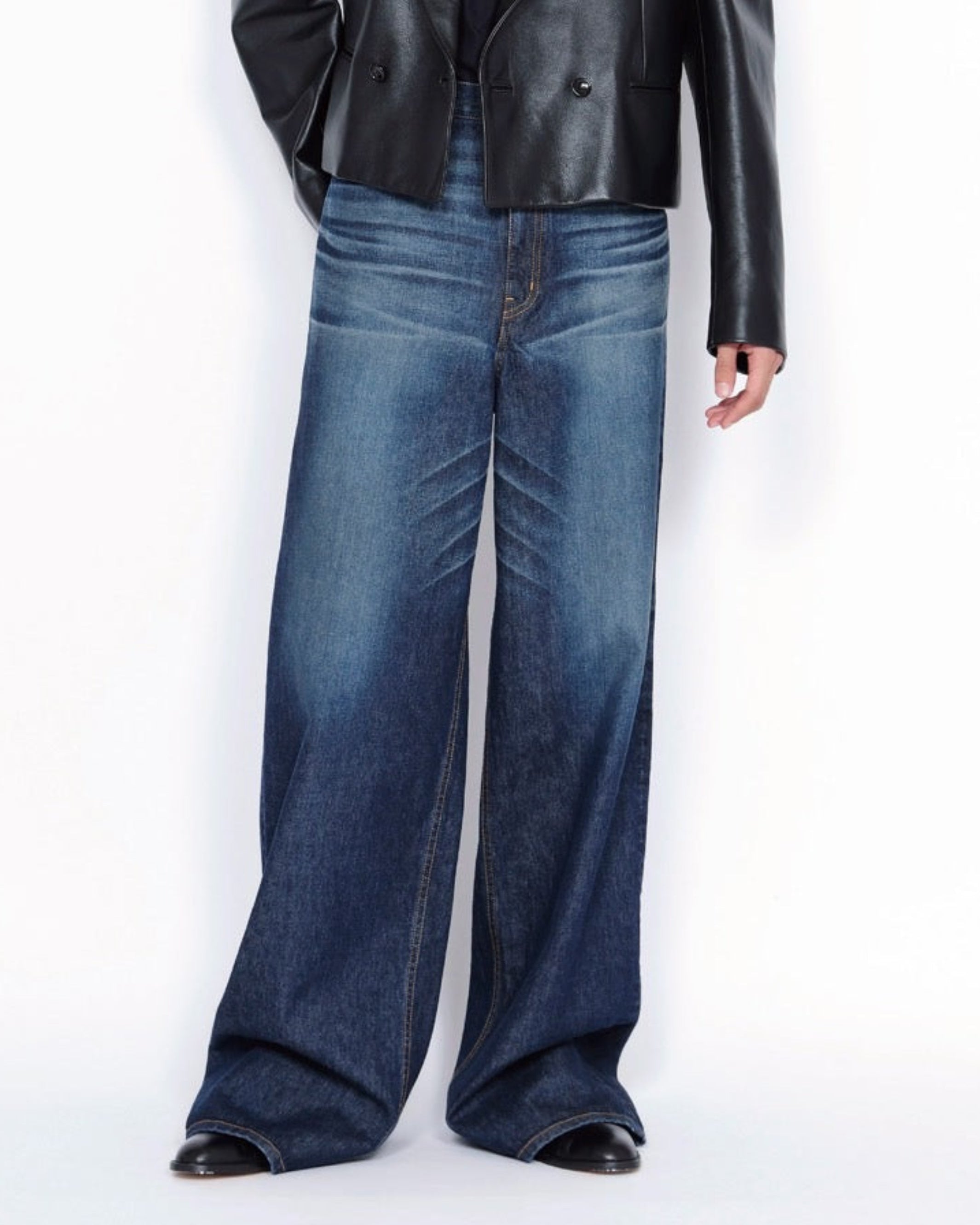 WASHED DENIM WIDE PANTS