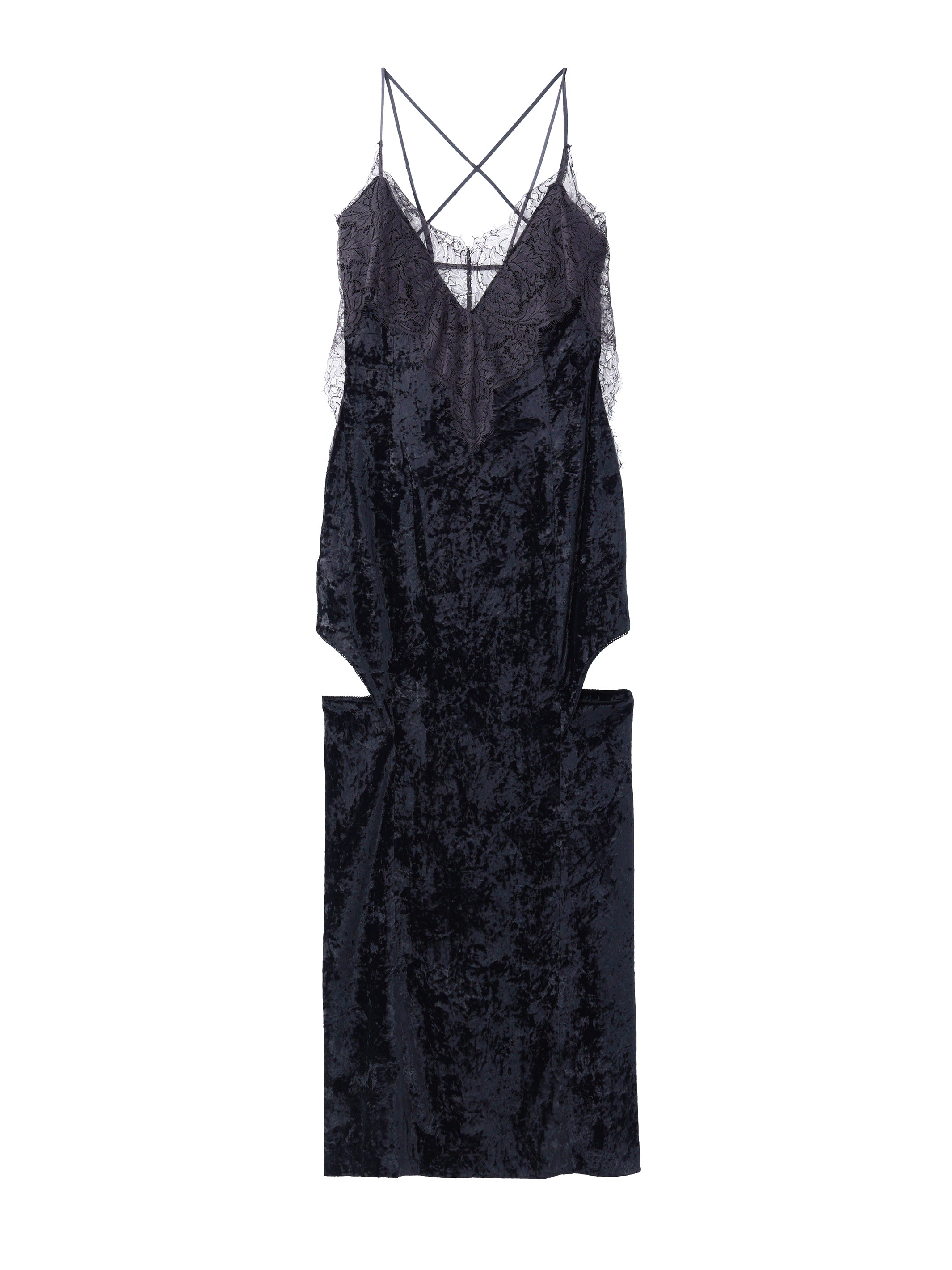 CRUSHED VELVET PENTAGON SLIP DRESS